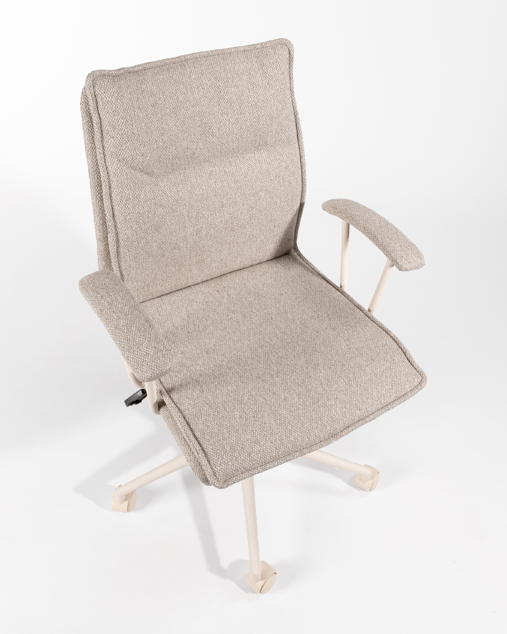 Basel swivel chair with wheels, upholstered in brown with ivory metal legs
