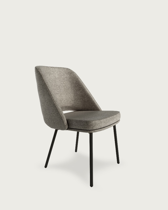 Silla Beirut con tapizado gris y patas metálicas negras