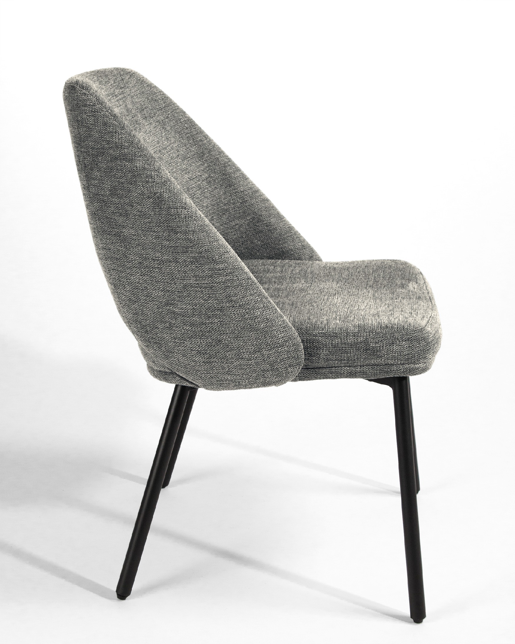 Beirut chair with gray upholstery and black metal legs