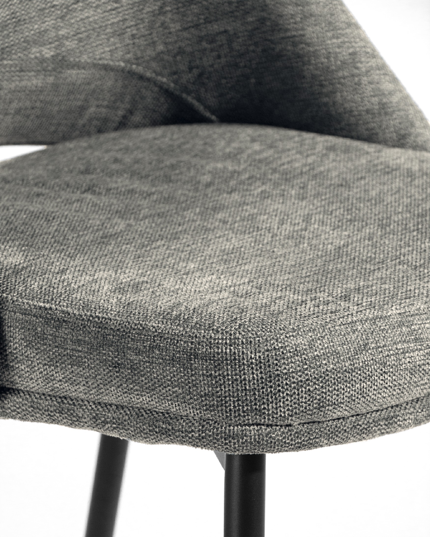 Beirut chair with gray upholstery and black metal legs