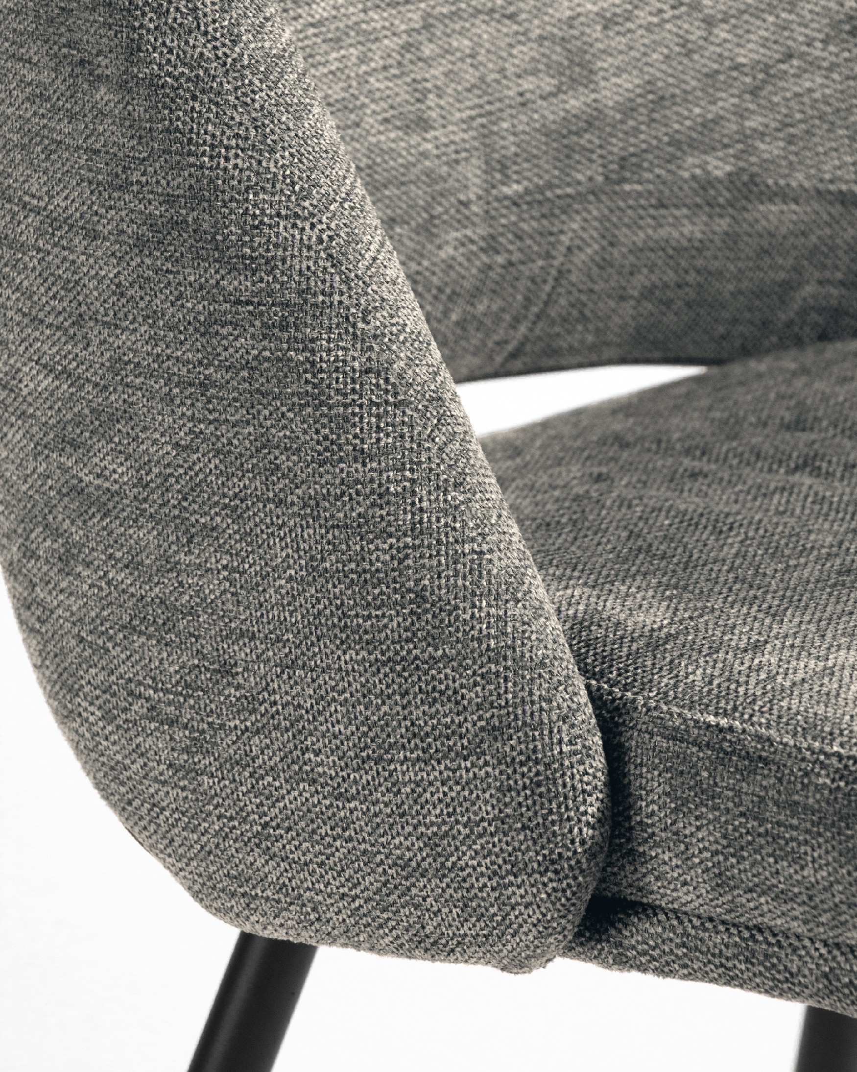 Beirut chair with gray upholstery and black metal legs