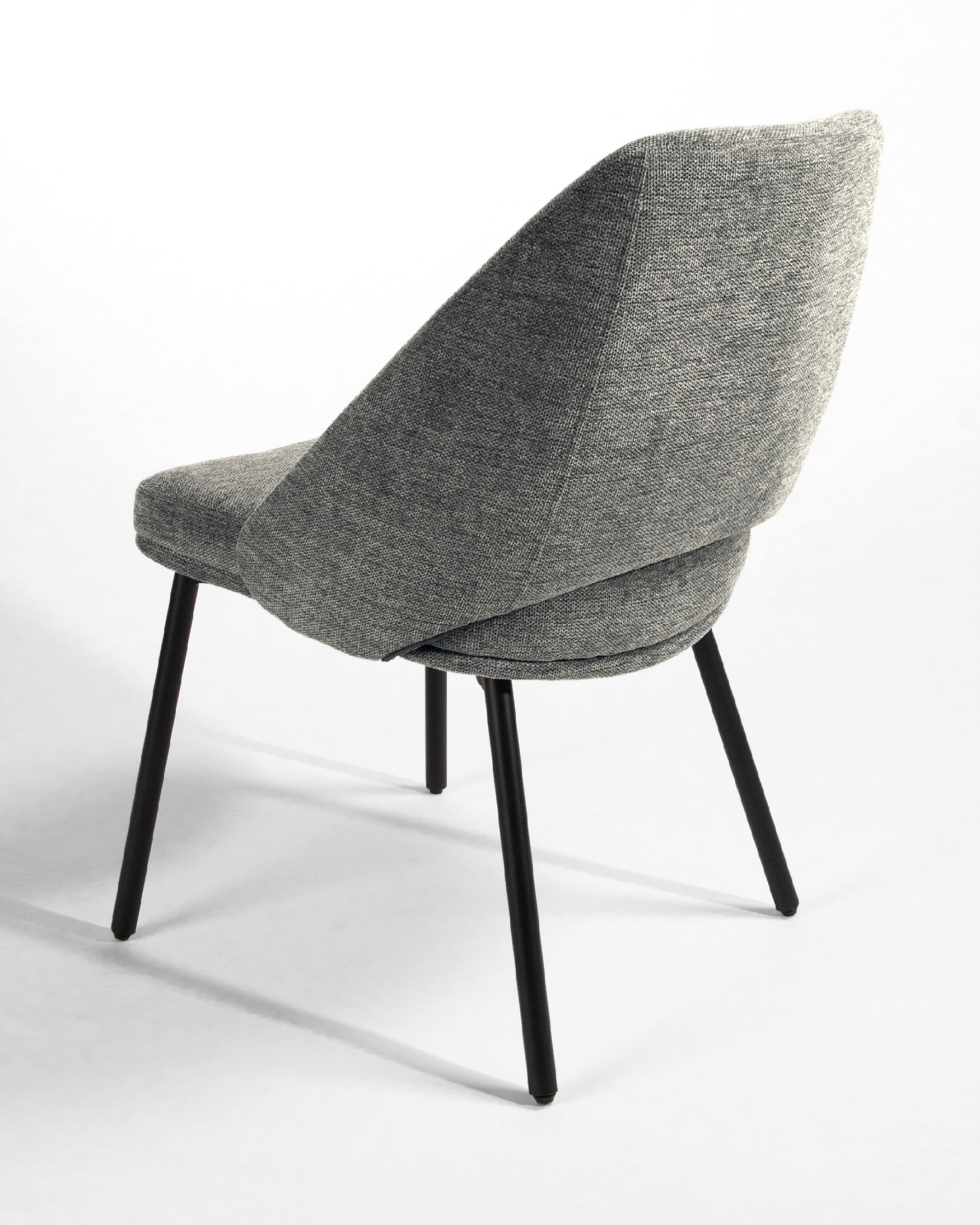 Beirut chair with gray upholstery and black metal legs