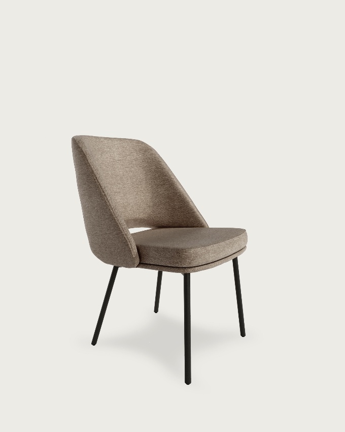 Silla Beirut con tapizado marrón y patas metálicas negras