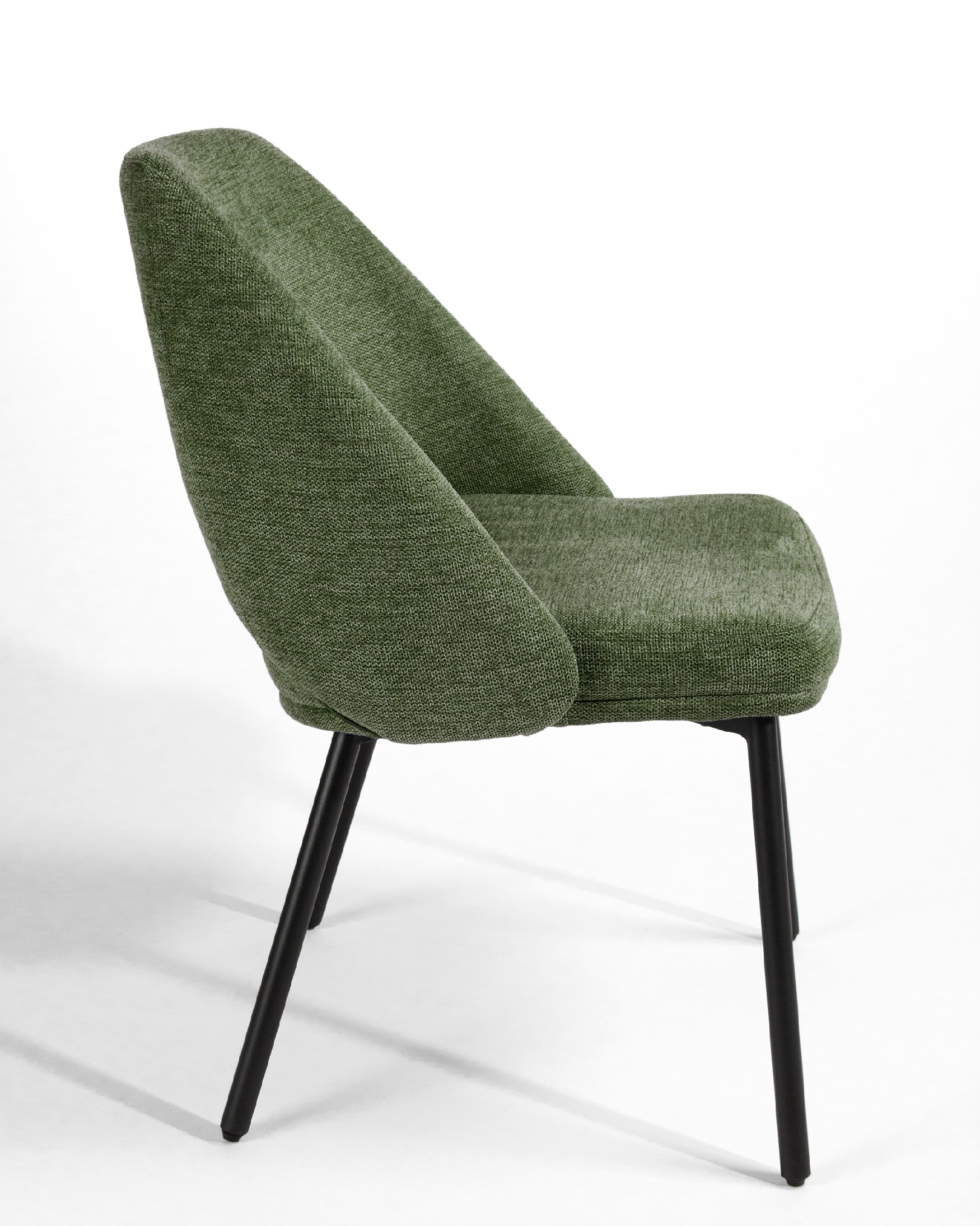 Beirut chair with green upholstery and black metal legs