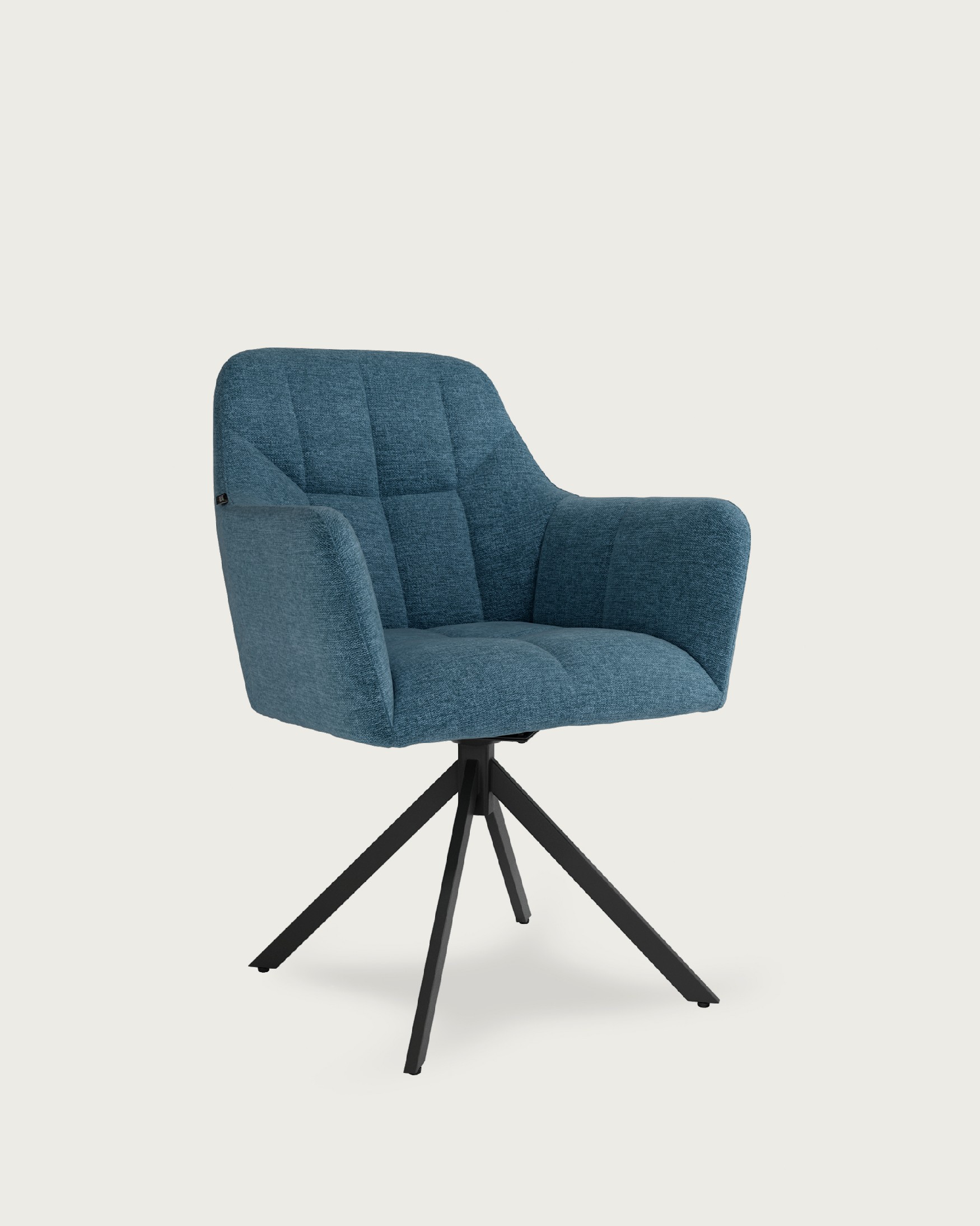 Silla Bergamo giratoria 180º con función return, tapizado azul y patas metálicas negras
