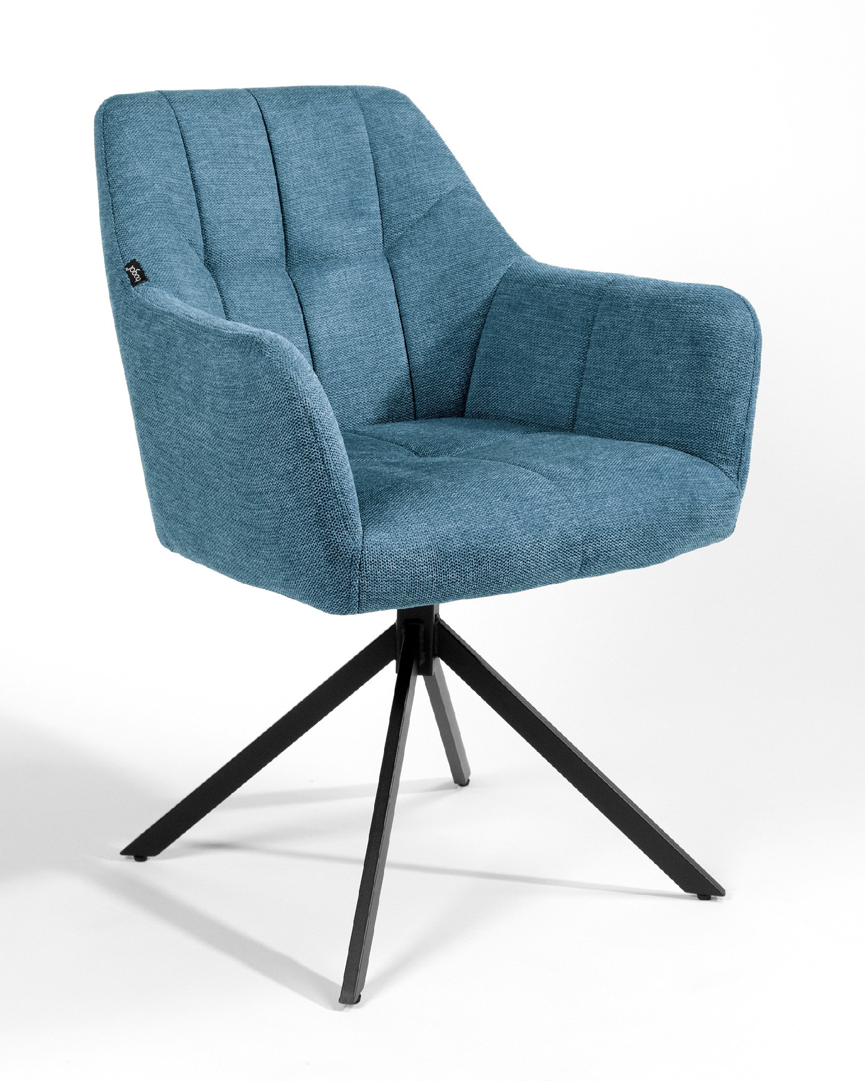 Silla Bergamo giratoria 180º con función return, tapizado azul y patas metálicas negras