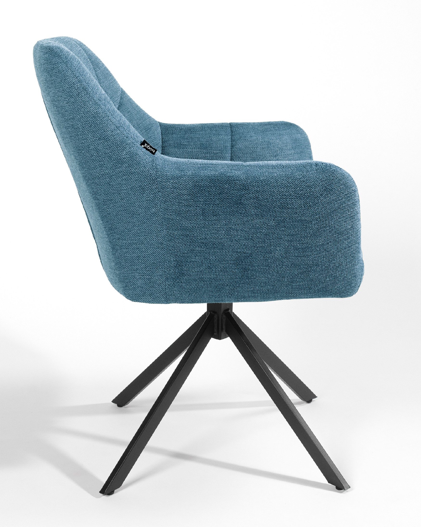 Silla Bergamo giratoria 180º con función return, tapizado azul y patas metálicas negras