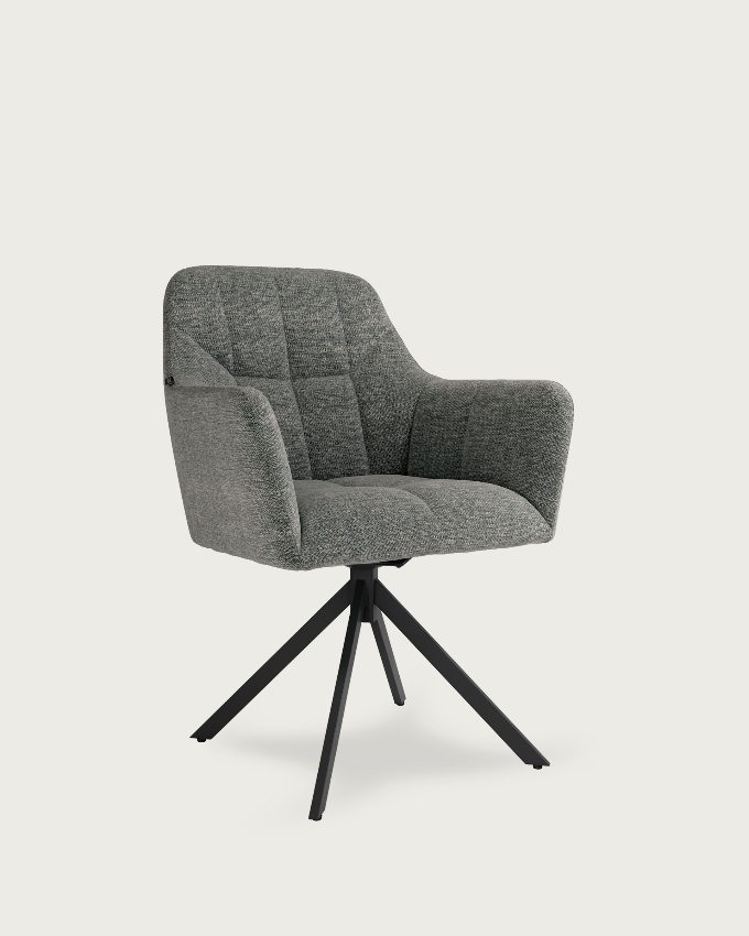 Bergamo swivel chair 180º with return function, gray upholstery and black metal legs