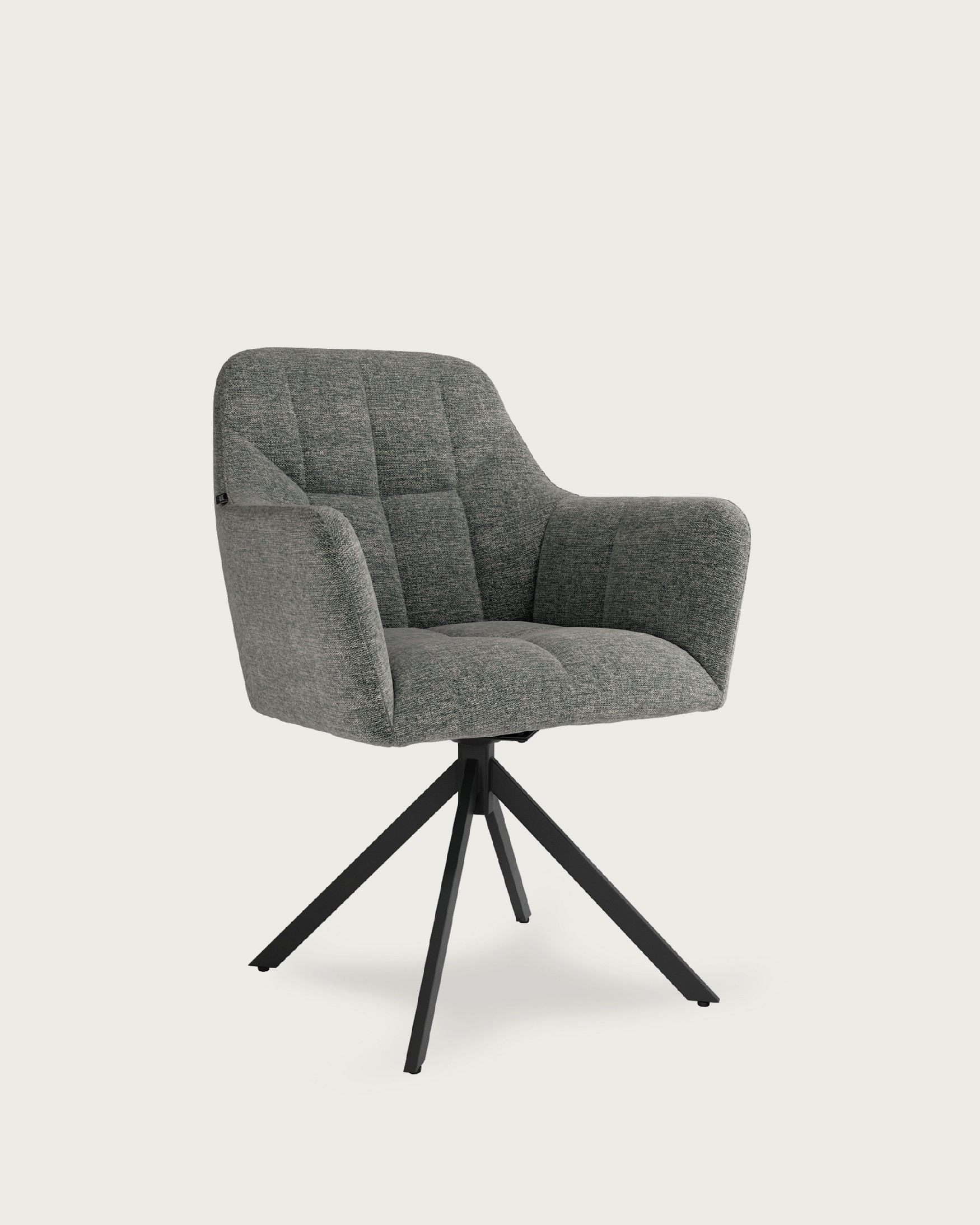 Silla Bergamo giratoria 180º con función return, tapizado gris y patas metálicas negras