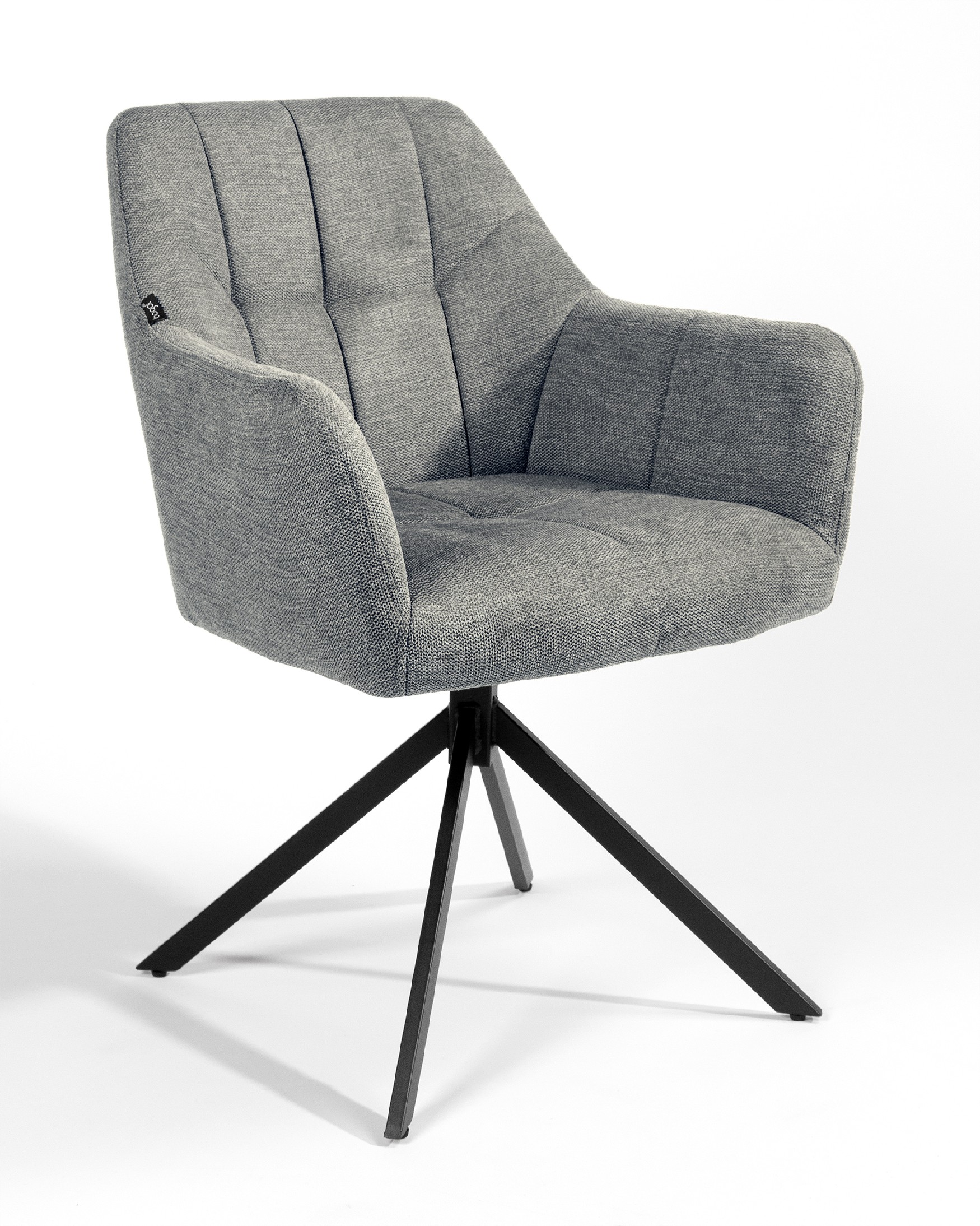 Silla Bergamo giratoria 180º con función return, tapizado gris y patas metálicas negras
