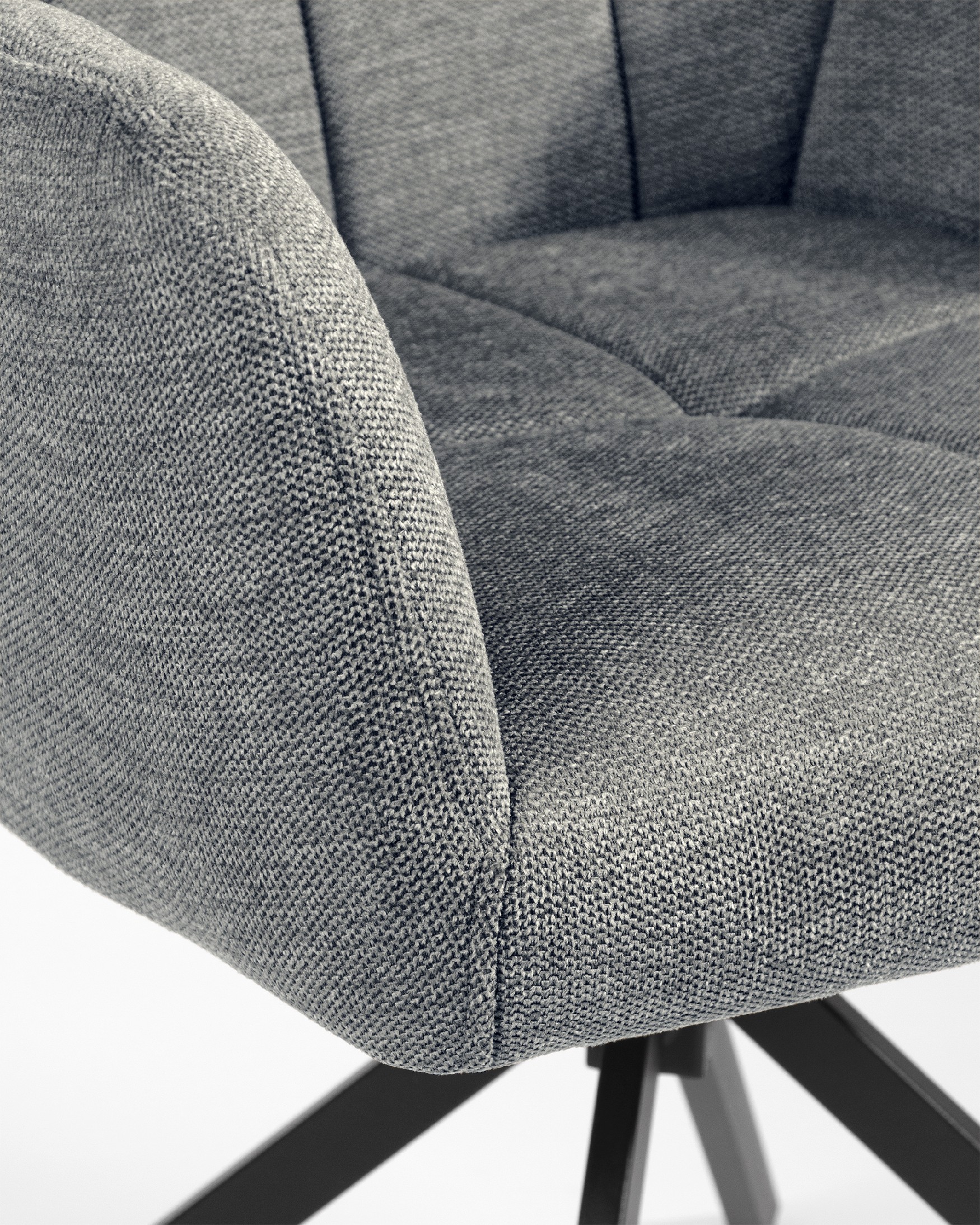 Silla Bergamo giratoria 180º con función return, tapizado gris y patas metálicas negras