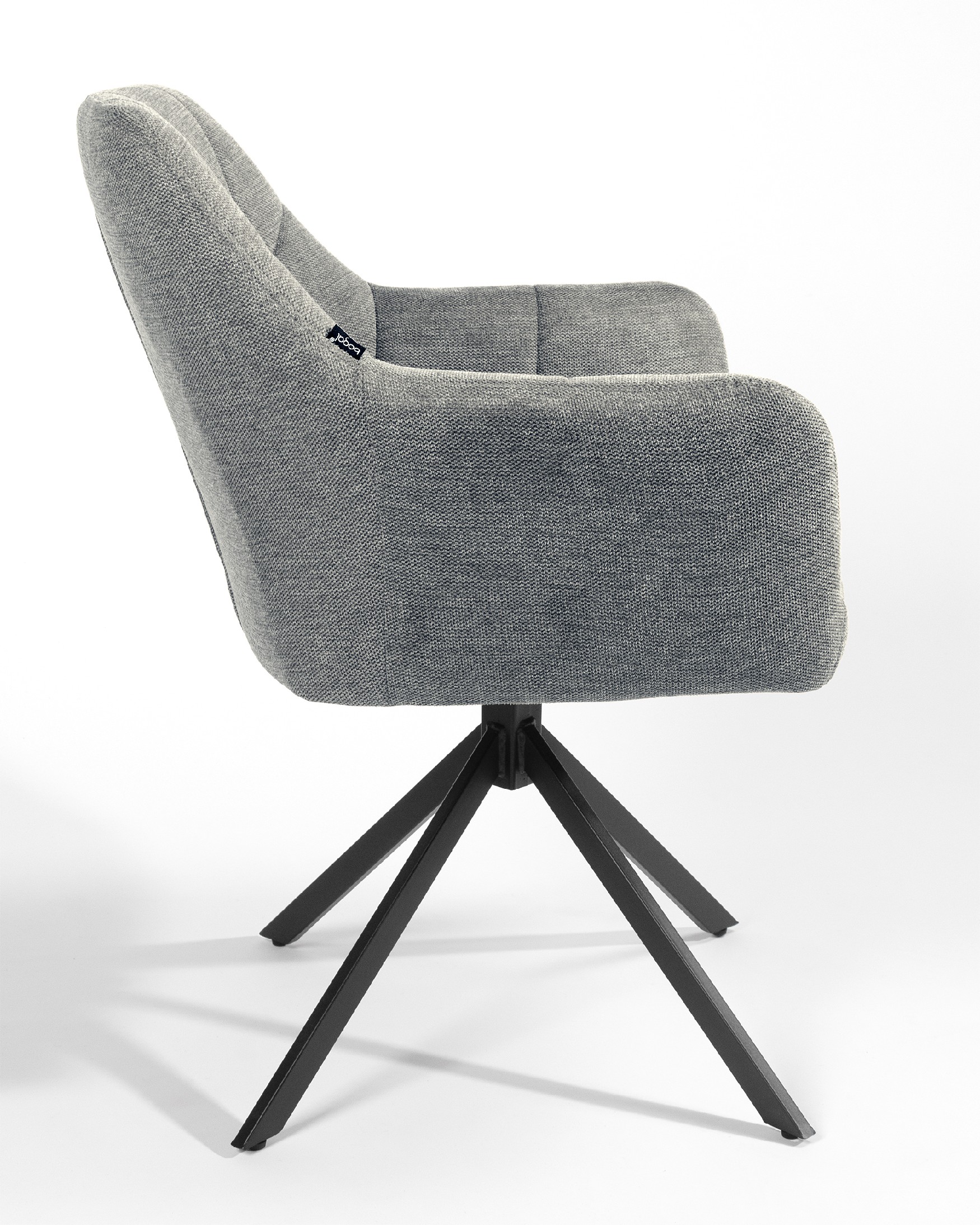 Silla Bergamo giratoria 180º con función return, tapizado gris y patas metálicas negras