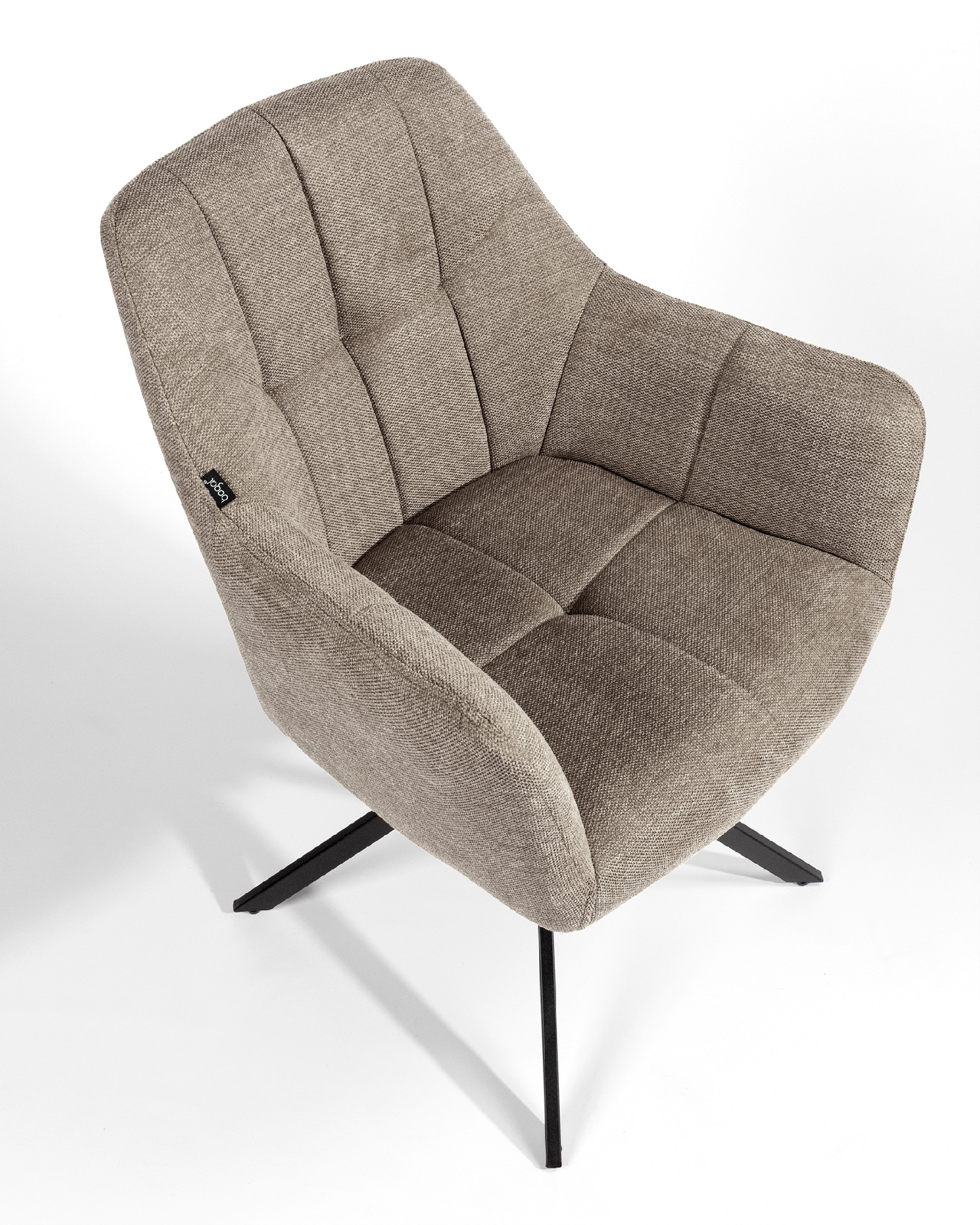 Bergamo swivel chair 180º with return function, brown upholstery and black metal legs