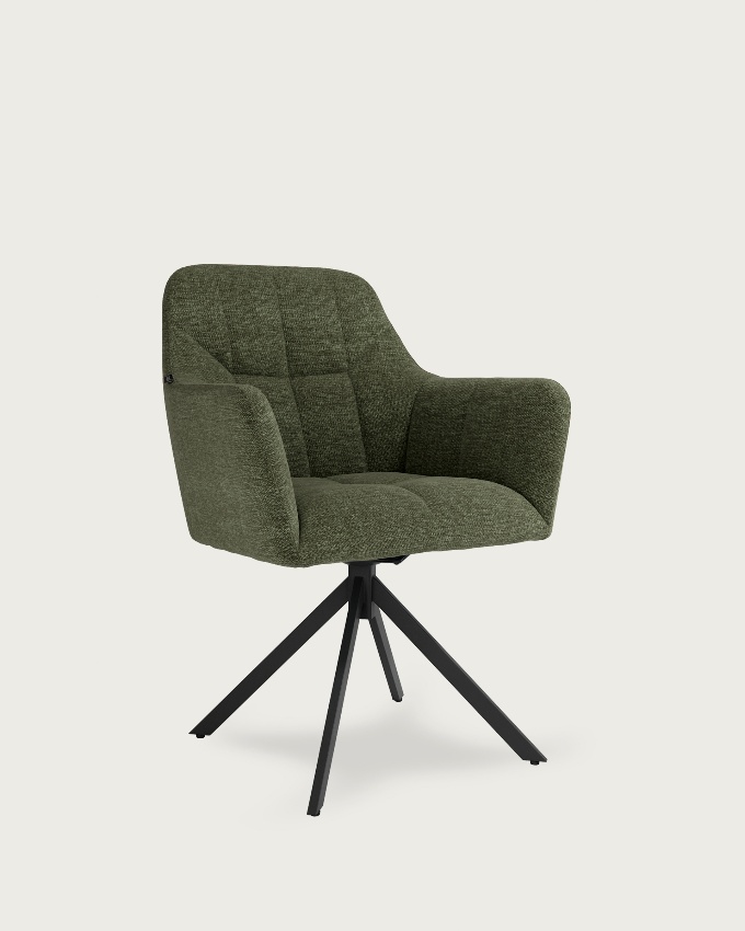Bergamo swivel chair 180º with return function, green upholstery and black metal legs