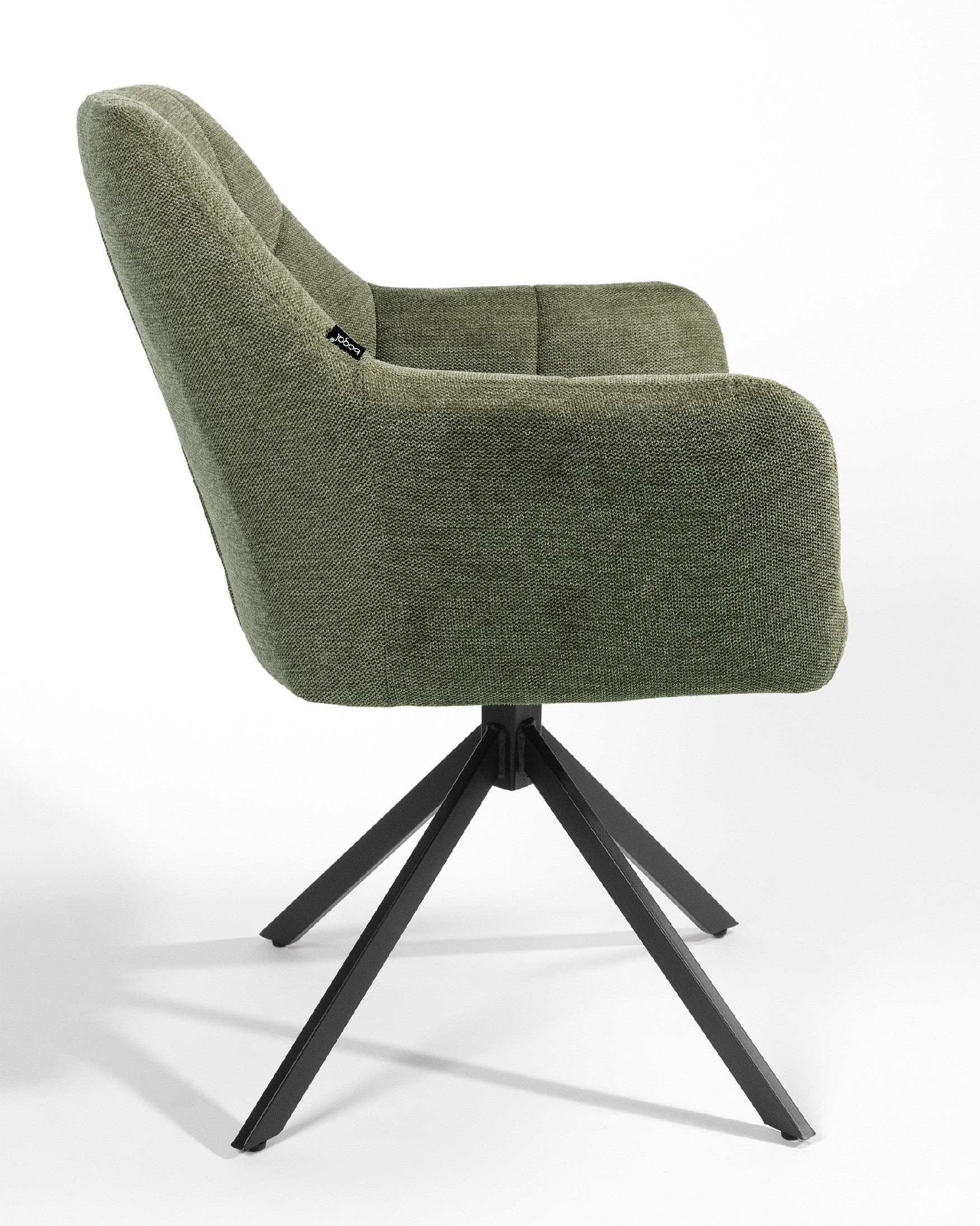 Bergamo swivel chair 180º with return function, green upholstery and black metal legs