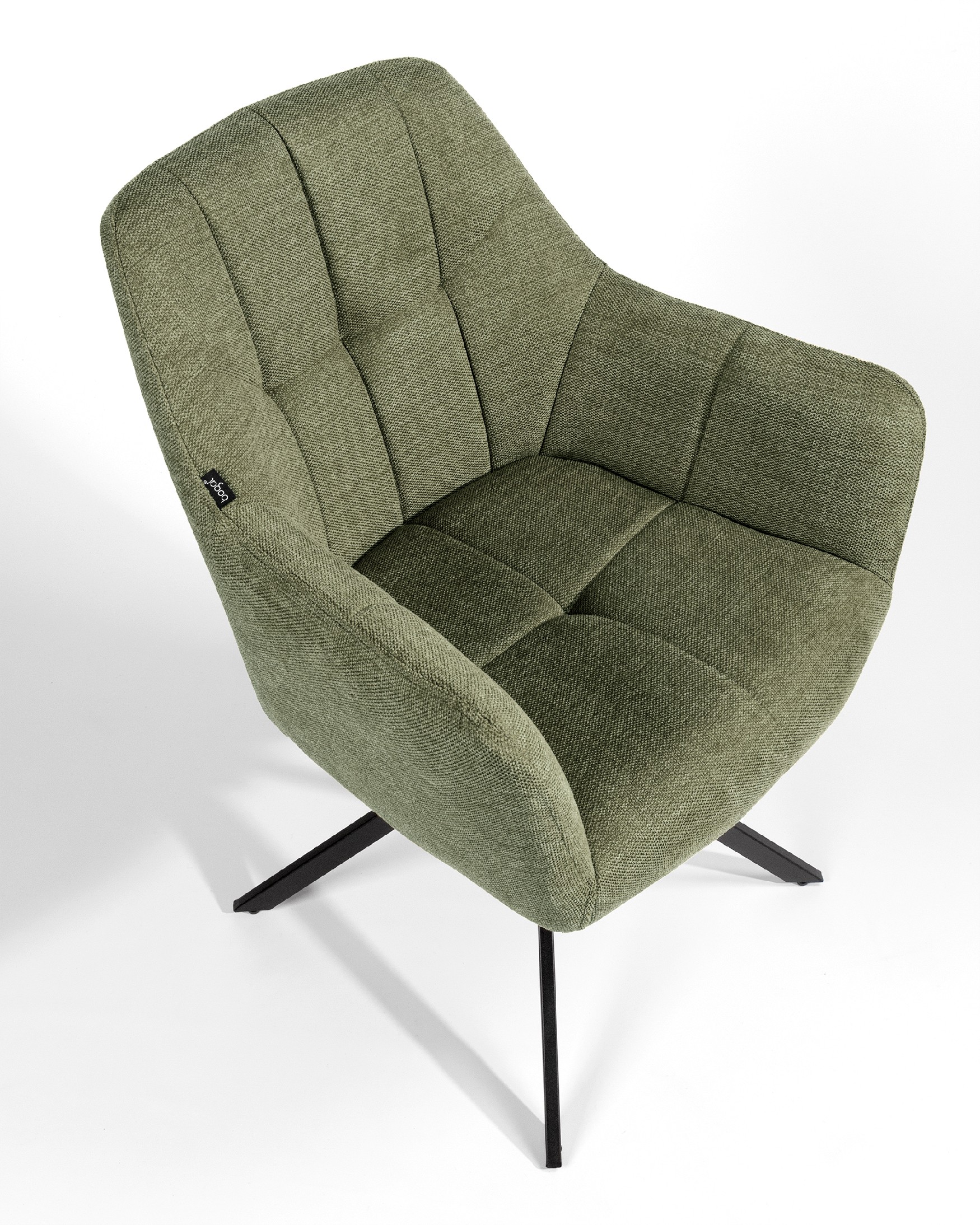 Bergamo swivel chair 180º with return function, green upholstery and black metal legs