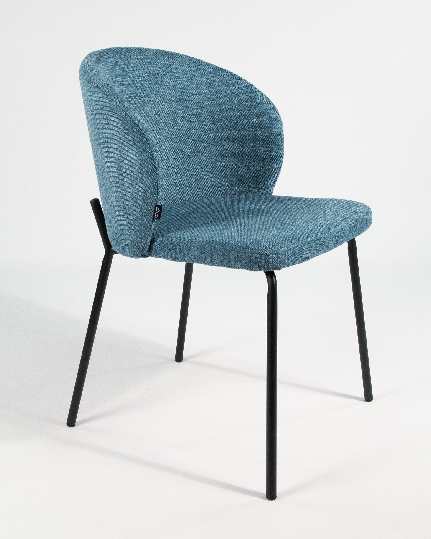 Bergen chair with blue upholstery and black metal legs