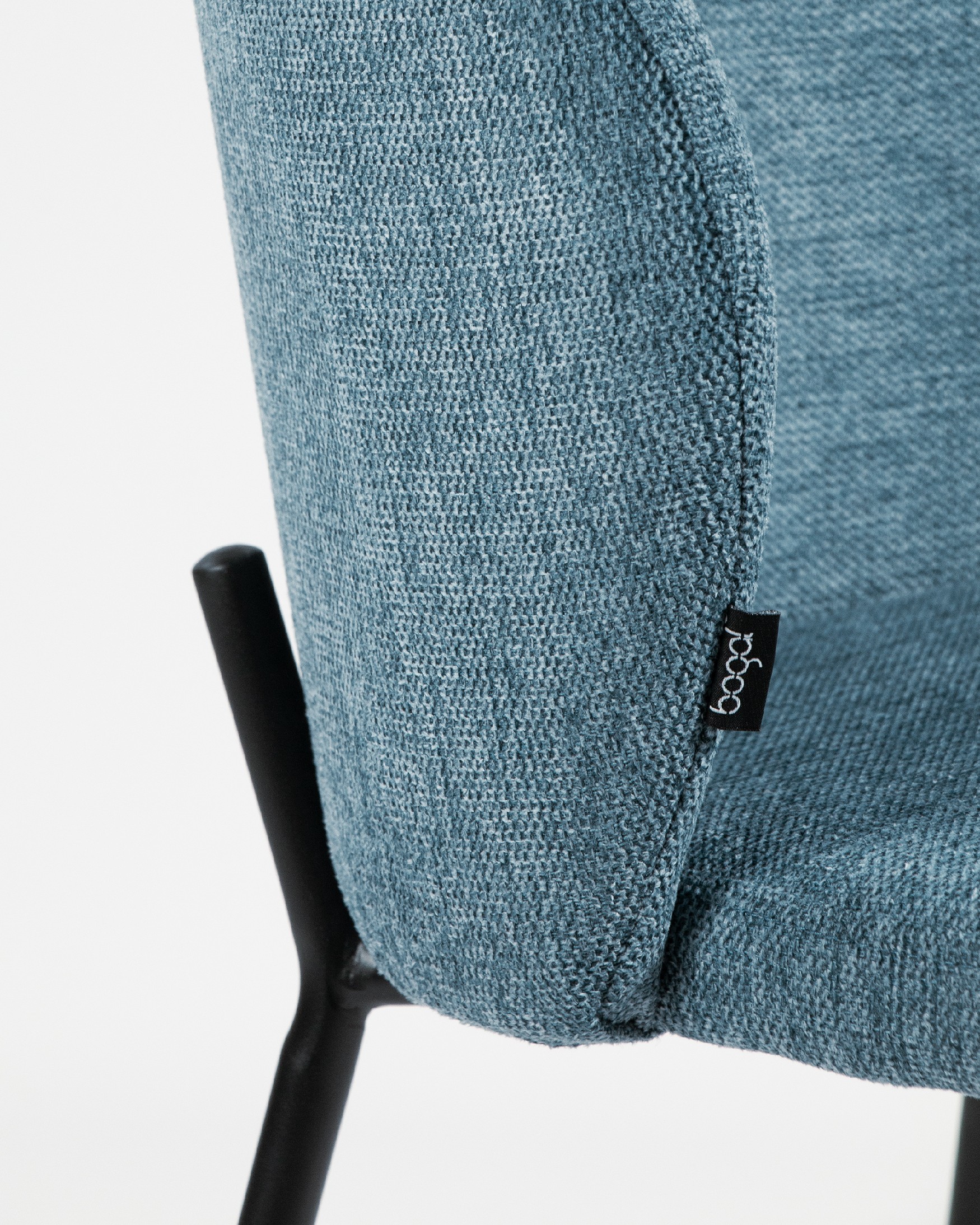 Bergen chair with blue upholstery and black metal legs