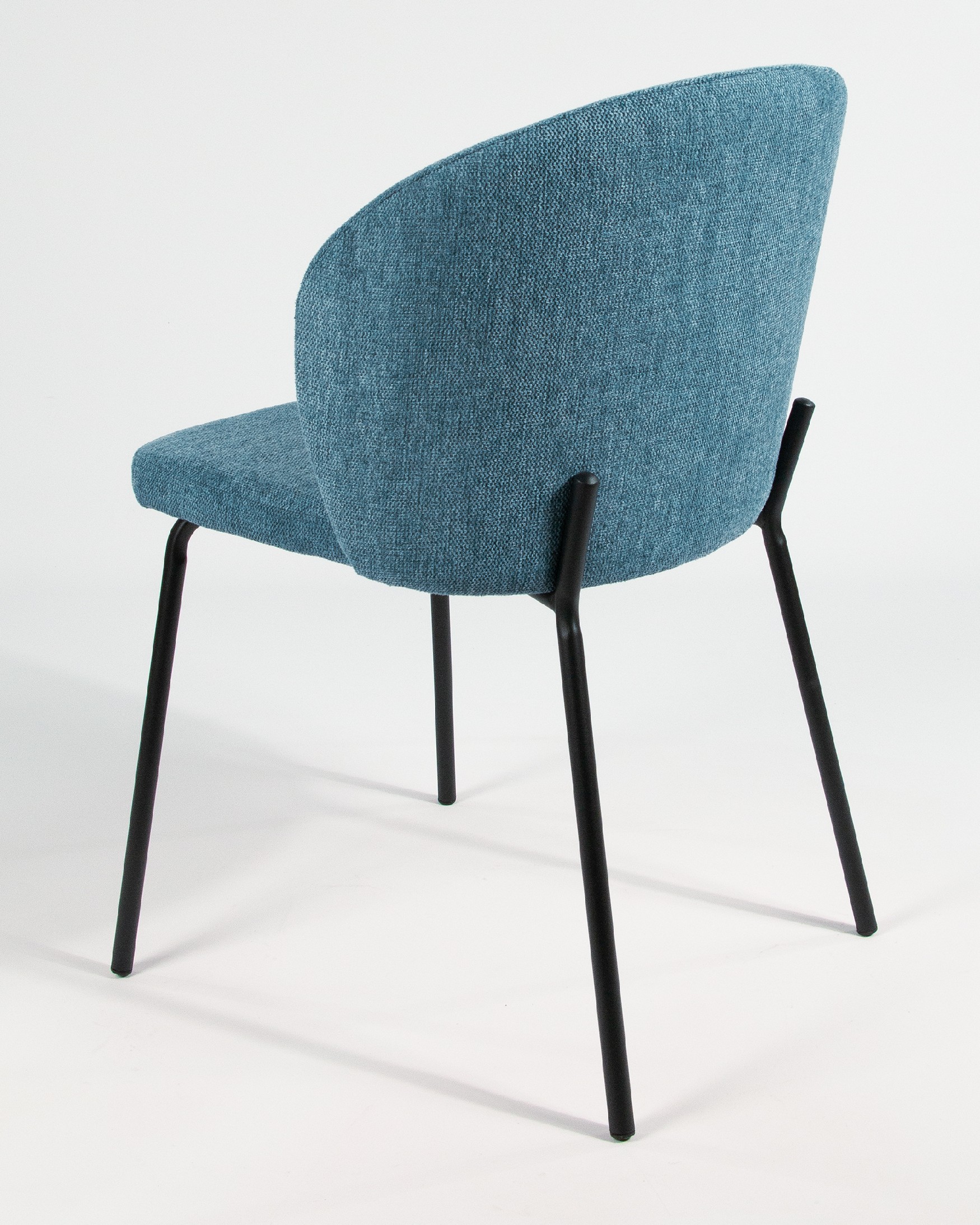 Bergen chair with blue upholstery and black metal legs