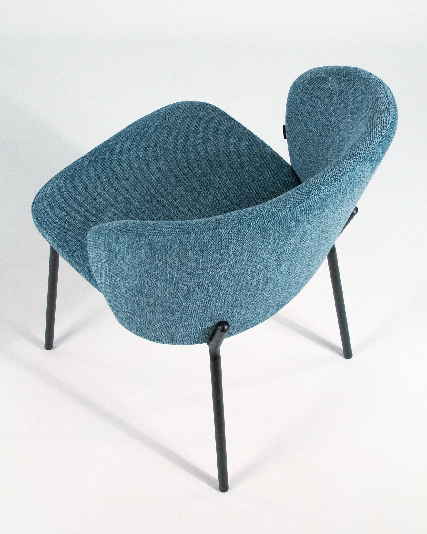 Bergen chair with blue upholstery and black metal legs