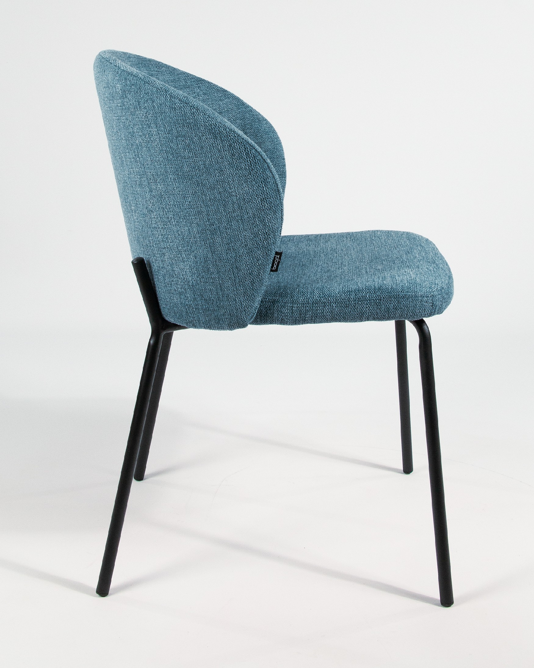 Bergen chair with blue upholstery and black metal legs