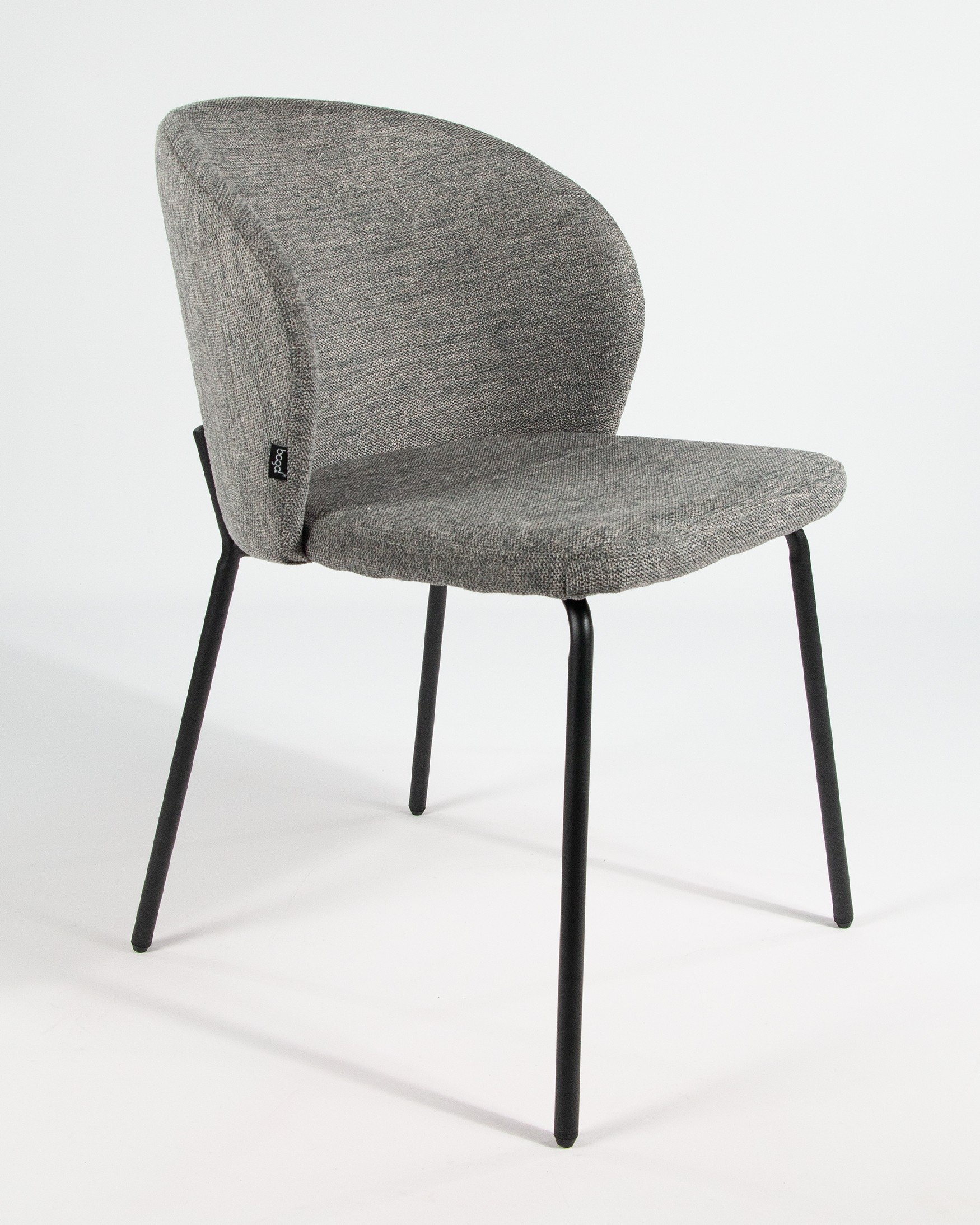 Bergen chair with gray upholstery and black metal legs