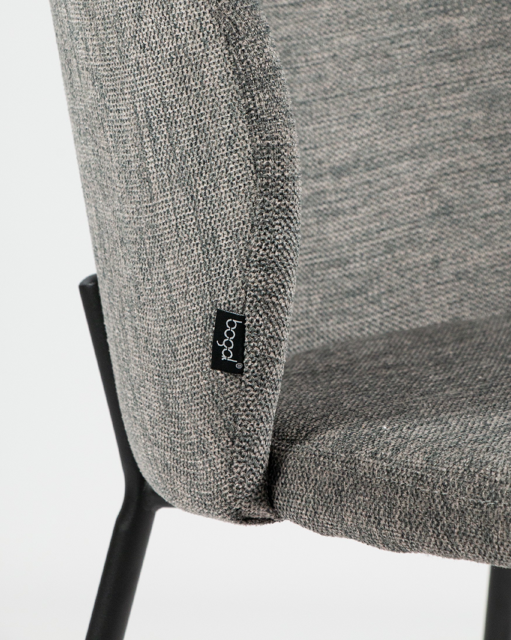 Bergen chair with gray upholstery and black metal legs