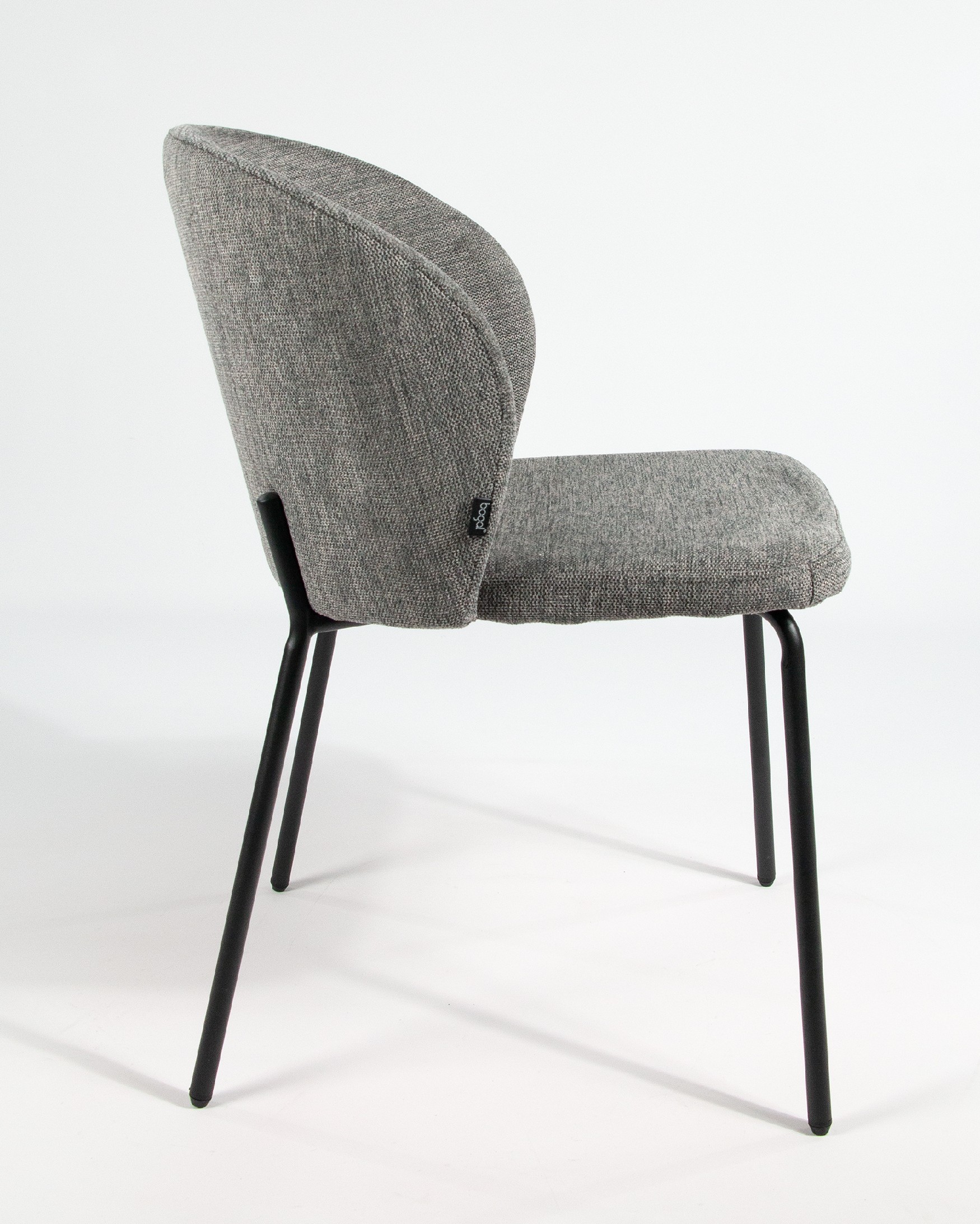 Bergen chair with gray upholstery and black metal legs