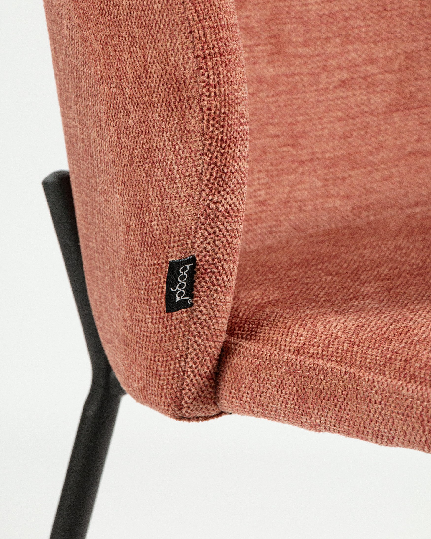 Bergen chair with salmon upholstery and black metal legs
