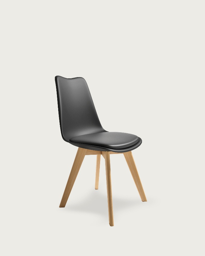 Berlin chair with dark gray upholstery and wooden legs