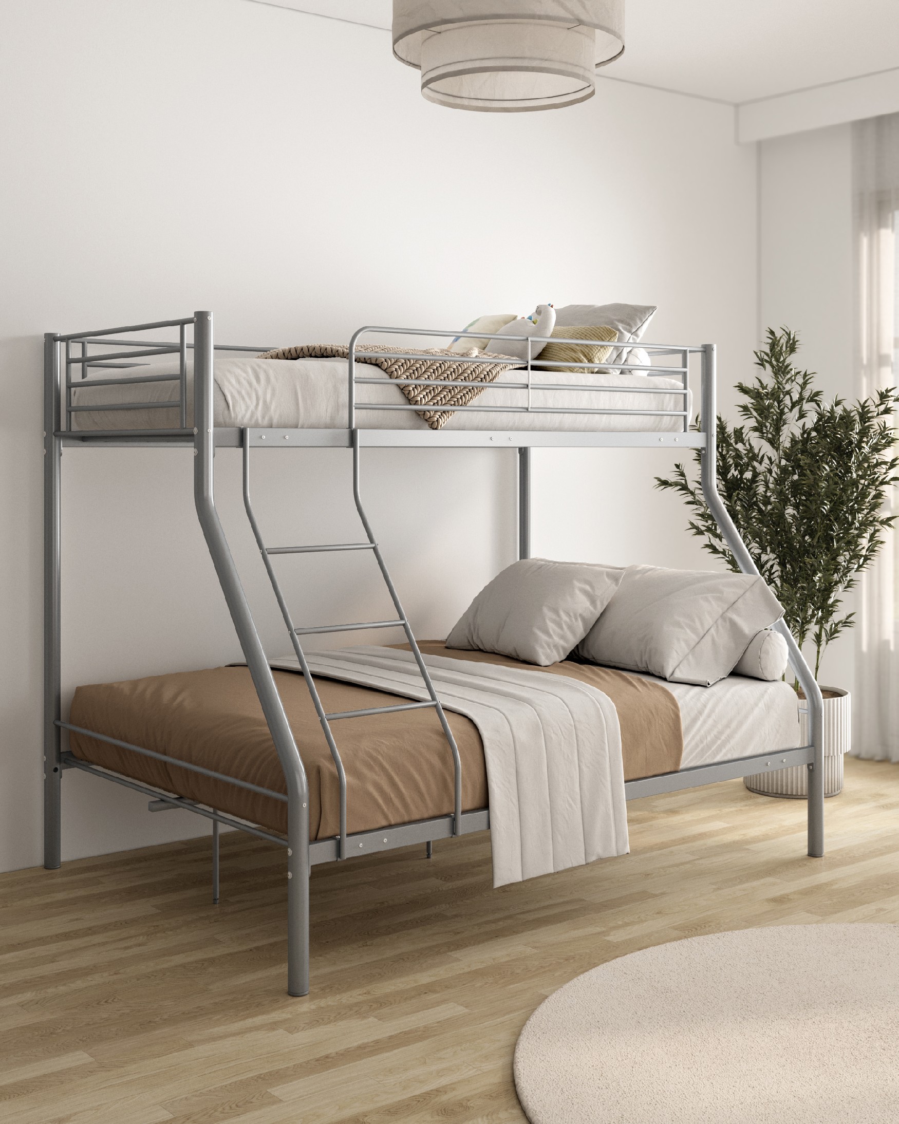 Gray metal bunk bed Bilbao, 90/135 x 190
