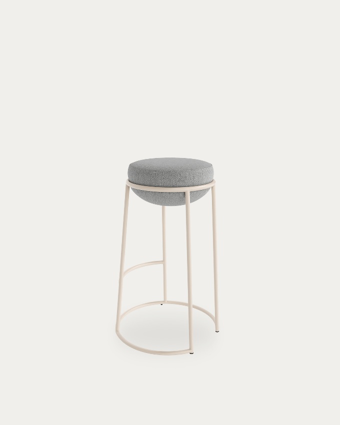 High stool 70 cm Boing with gray upholstery and ivory metal structure
