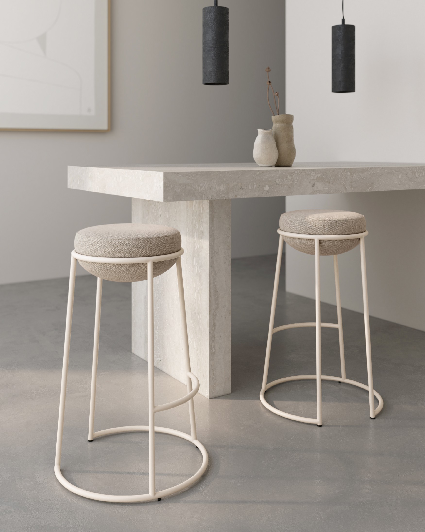High stool 70 cm Boing with brown upholstery and ivory metal structure