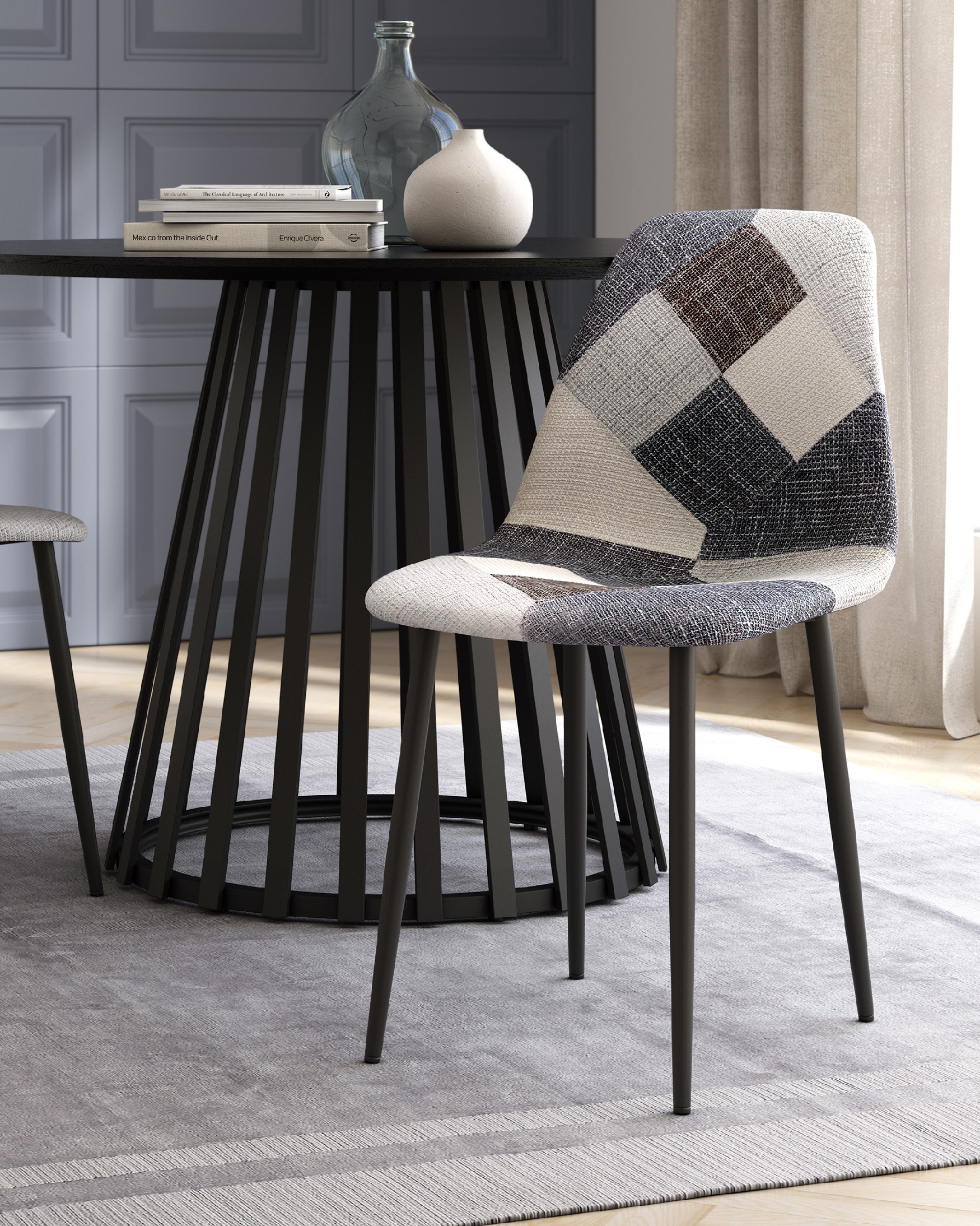 Bombay chair with upholstery and black legs