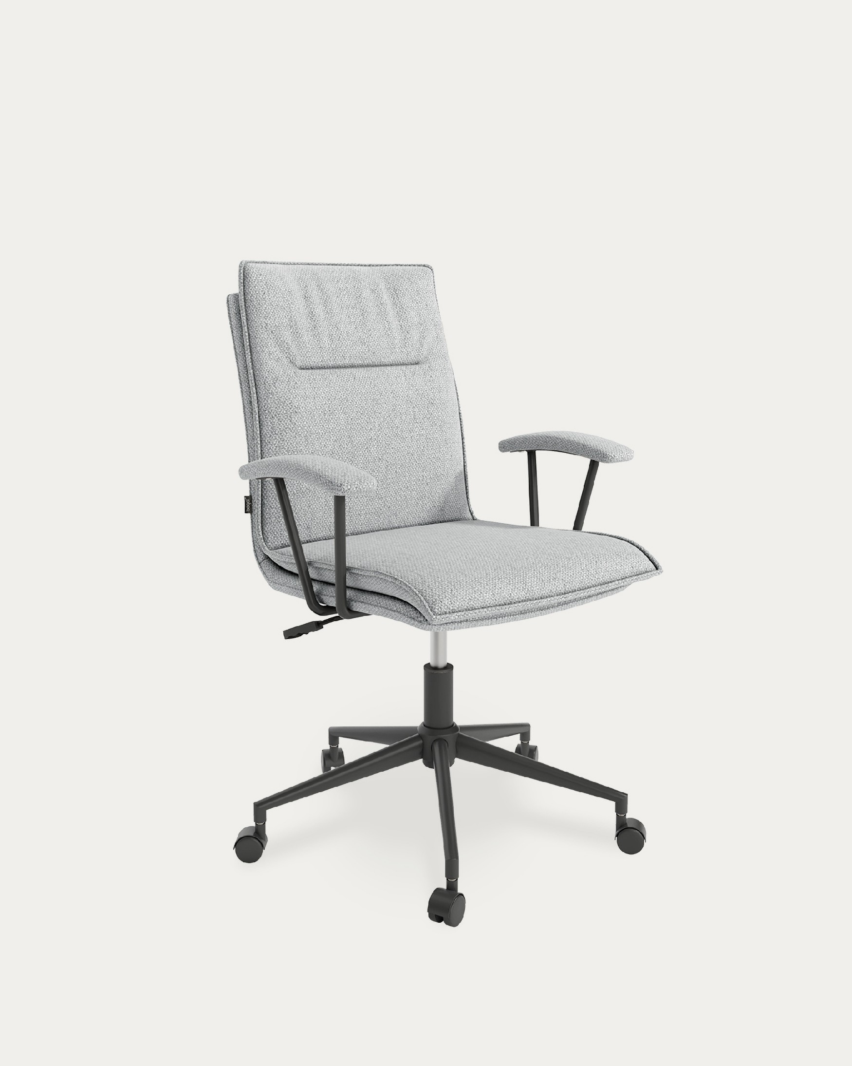 Bonn swivel chair with wheels, upholstered in gray and with black metal legs