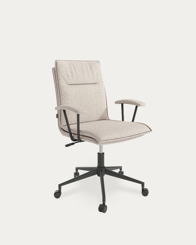 Bonn swivel chair with wheels, brown upholstery, and black metal legs