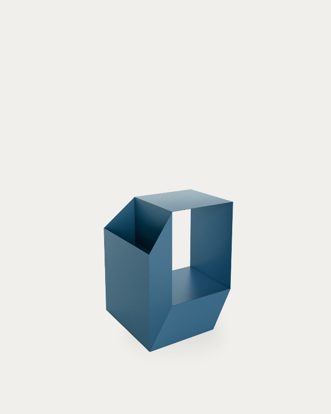 Boxi auxiliary table in lacquered blue metal