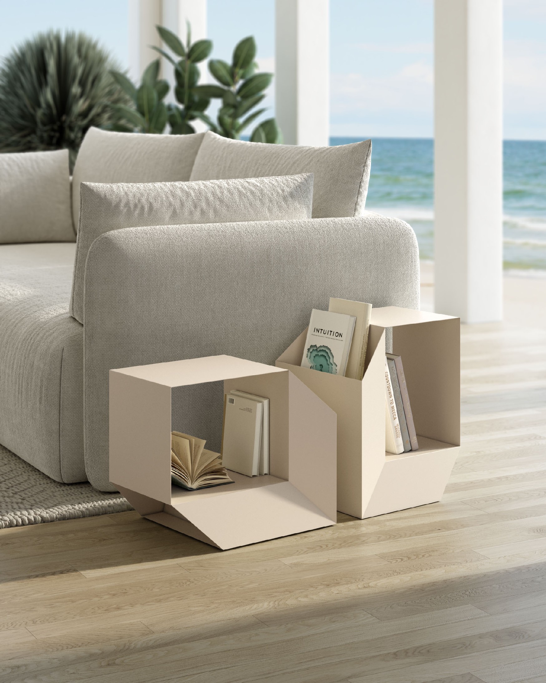 Beige lacquered metal Boxi side table