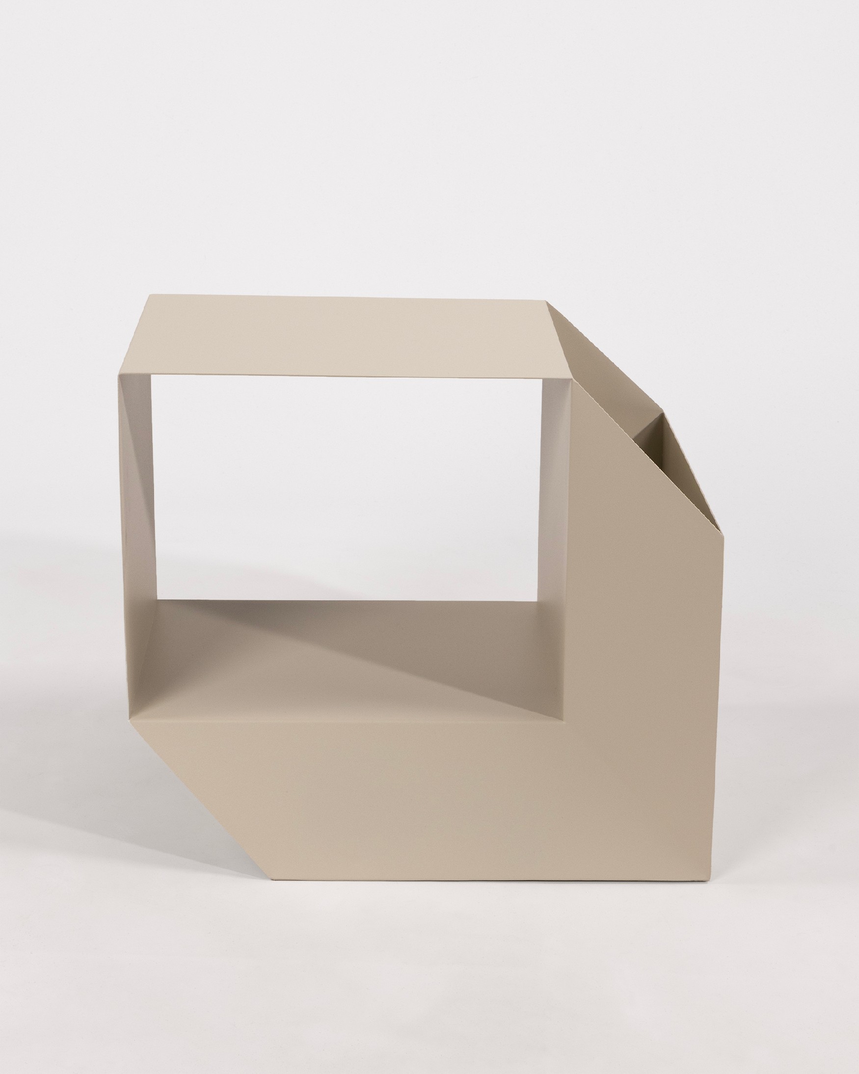 Beige lacquered metal Boxi side table