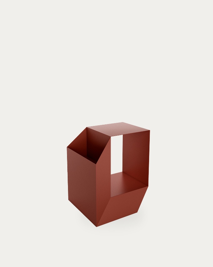 Boxi metal side table in burgundy lacquer