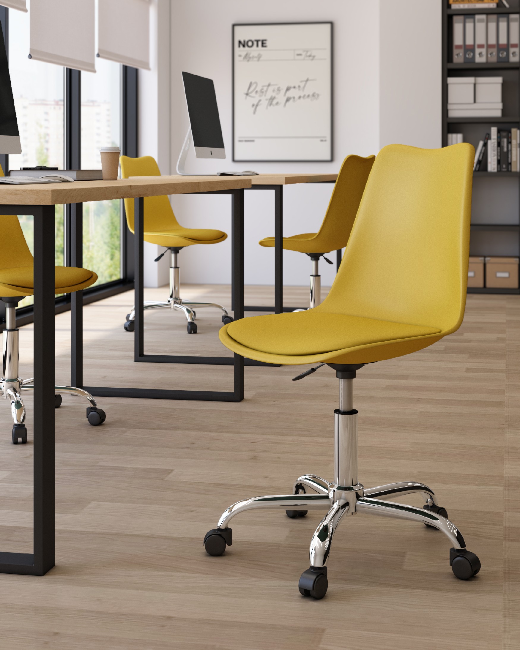 Bremen office chair with polypropylene frame in mustard and chrome leg