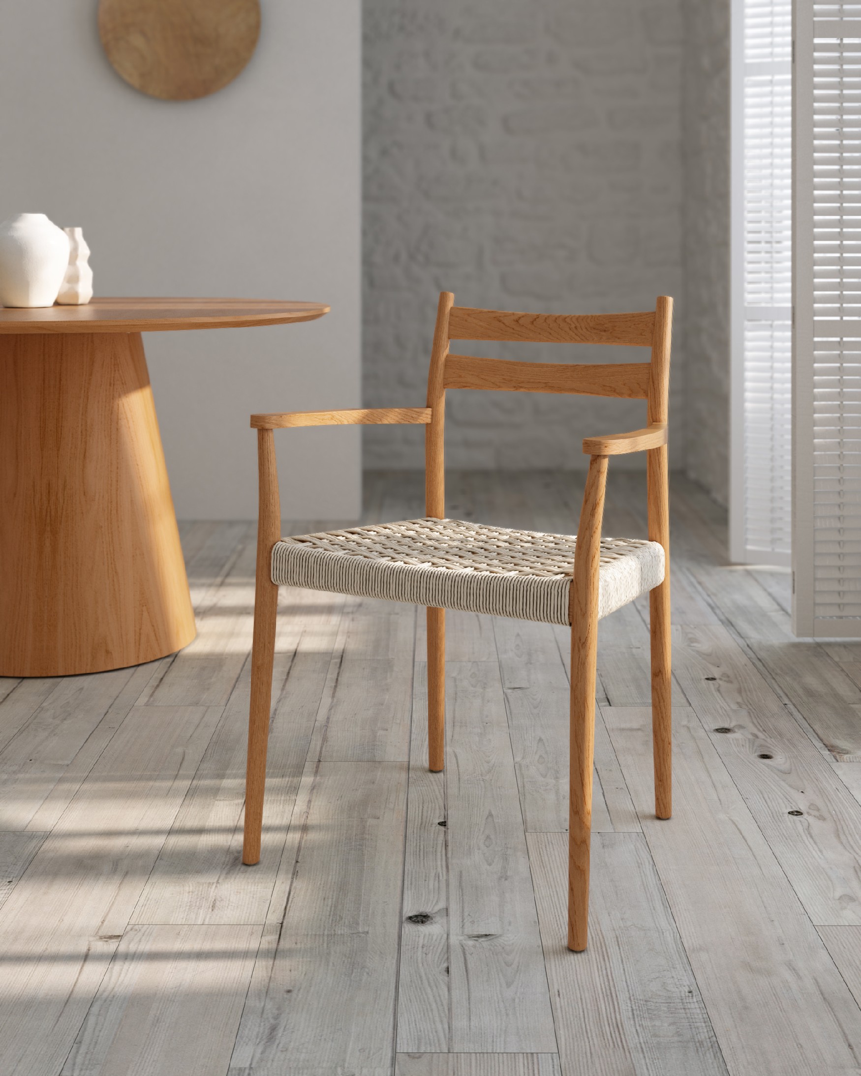 Brisa chair made of natural rope and natural oak structure