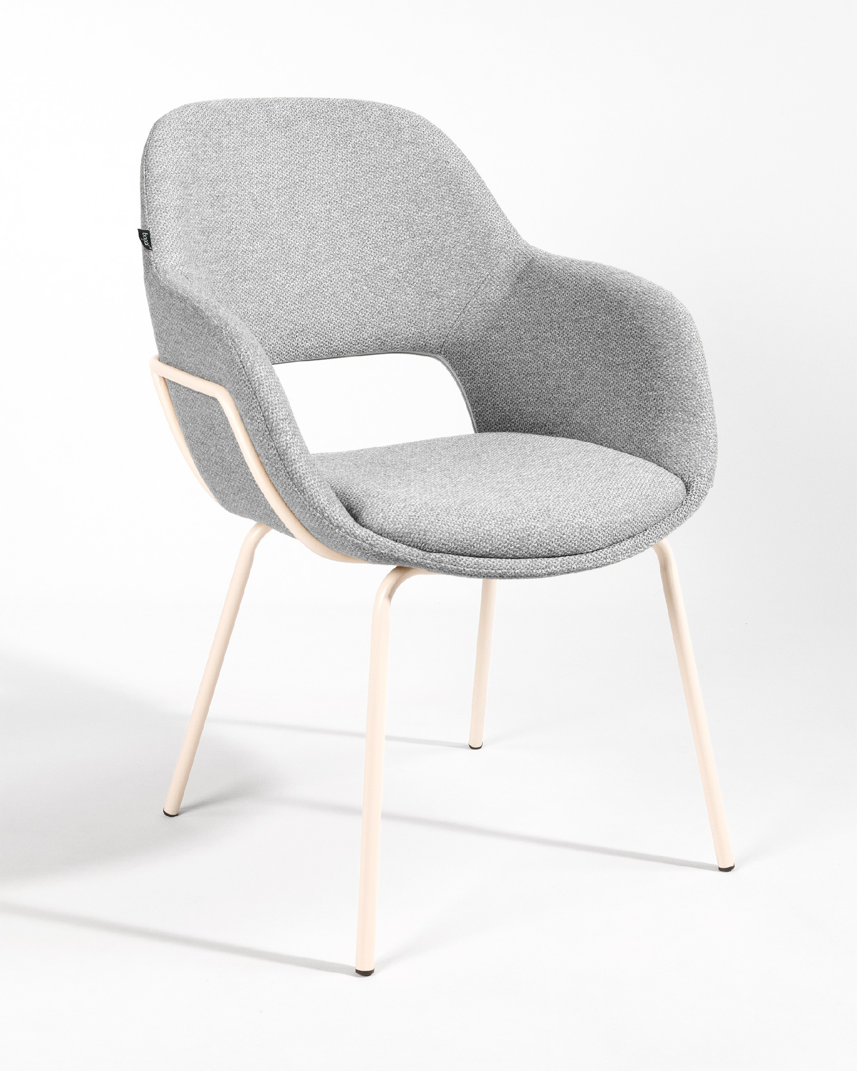 Brisbane chair with gray upholstery and ivory metal legs