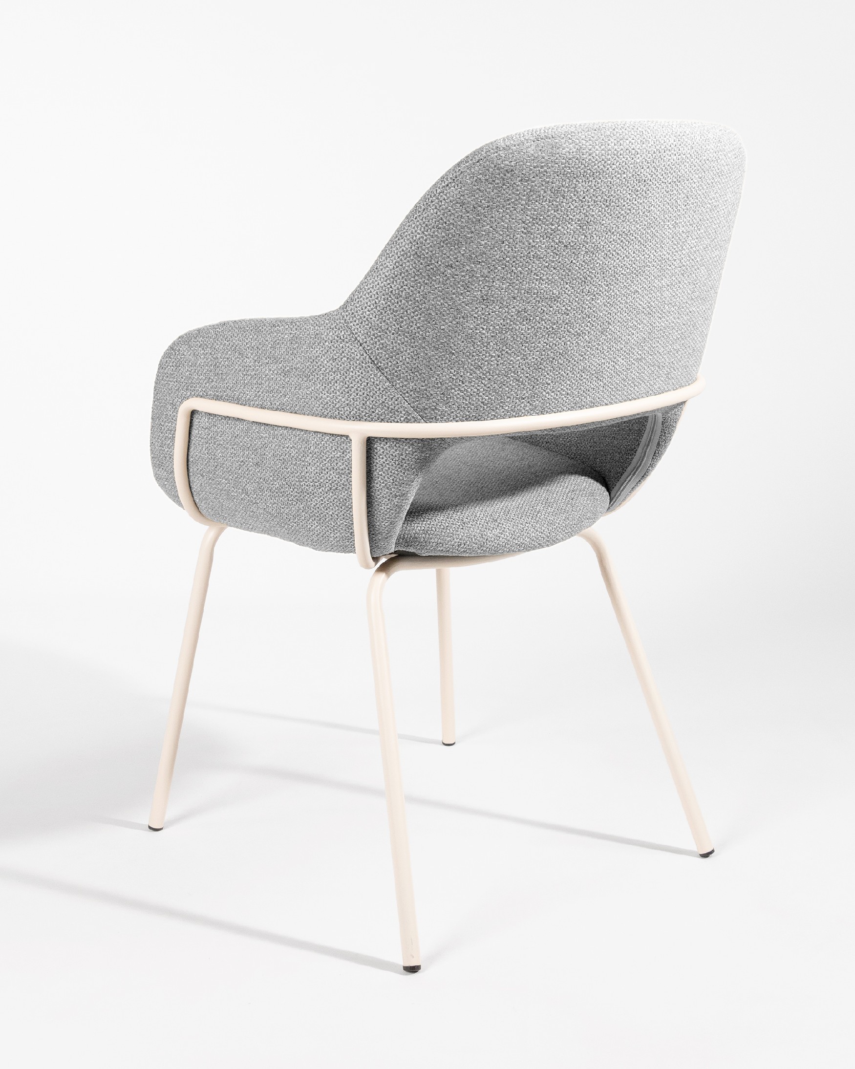 Brisbane chair with gray upholstery and ivory metal legs