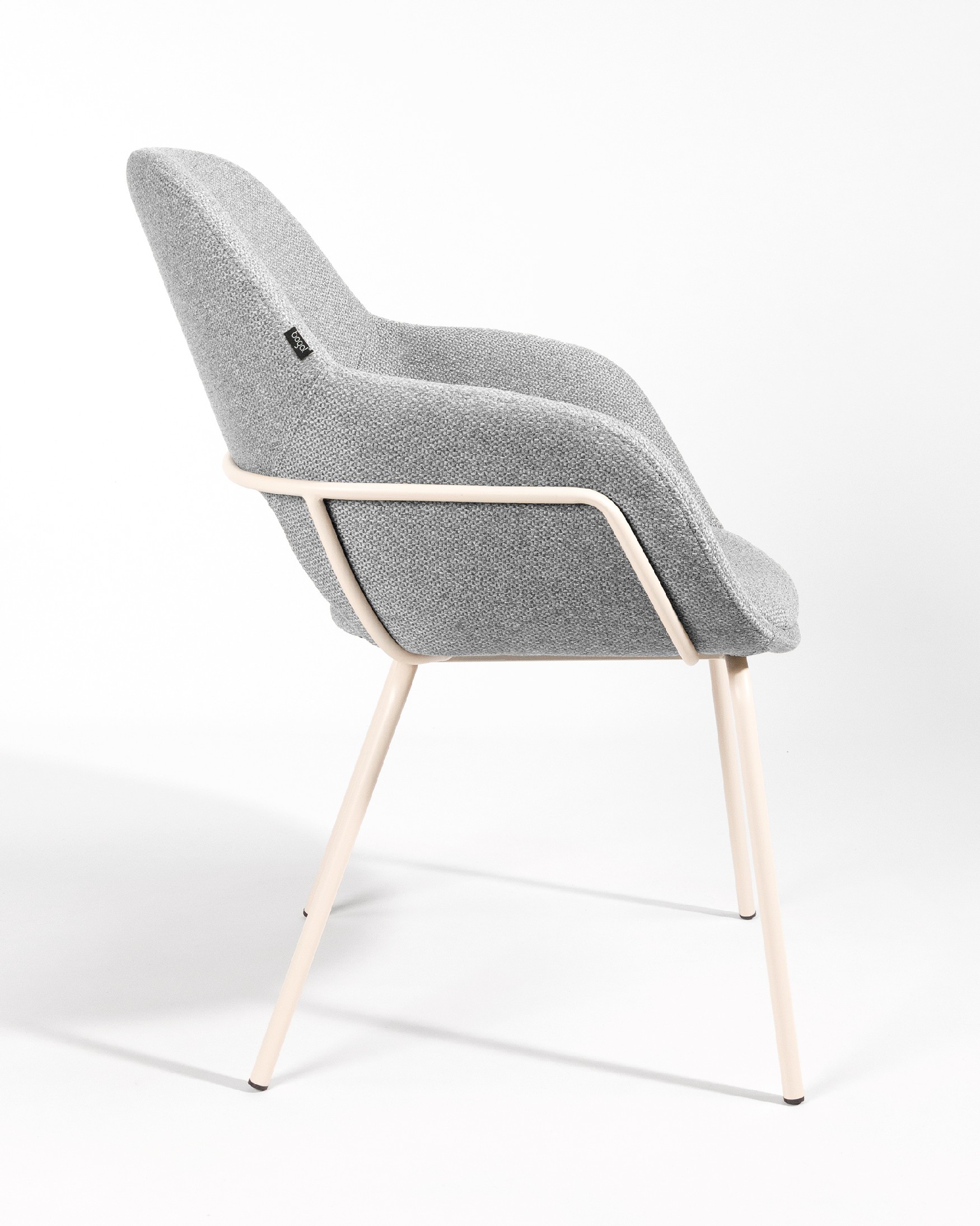 Brisbane chair with gray upholstery and ivory metal legs