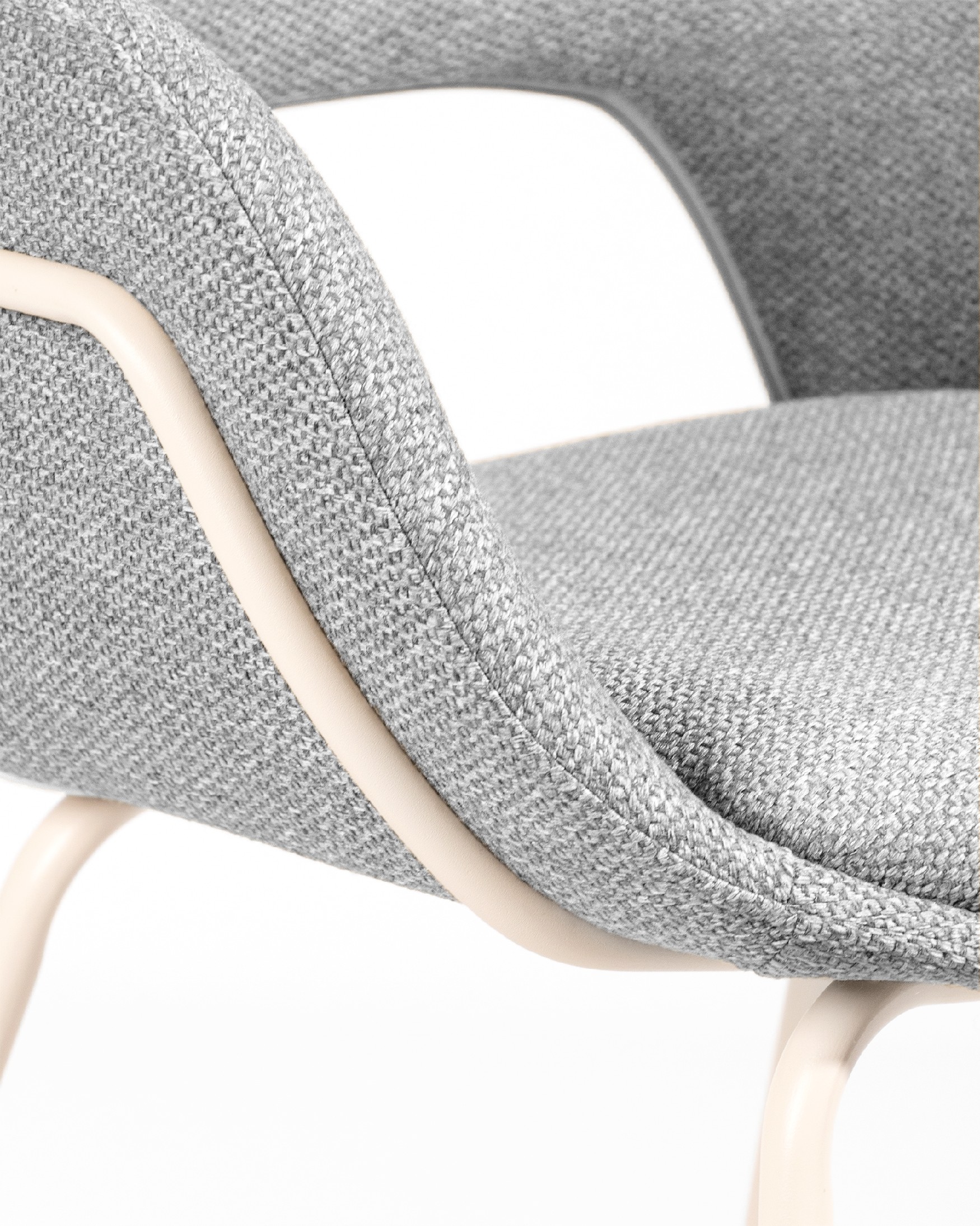 Brisbane chair with gray upholstery and ivory metal legs