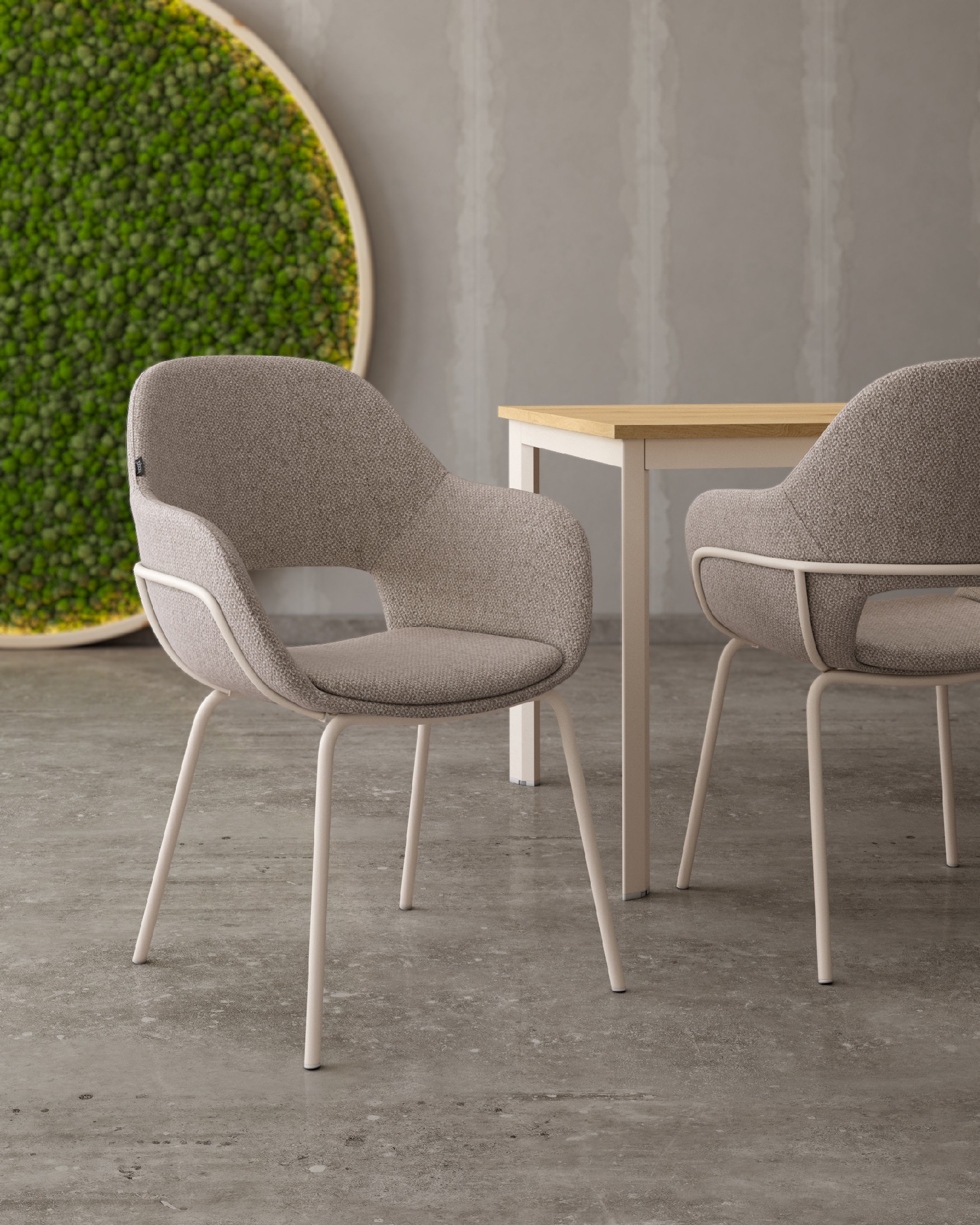 Brisbane chair with brown upholstery and ivory metal legs