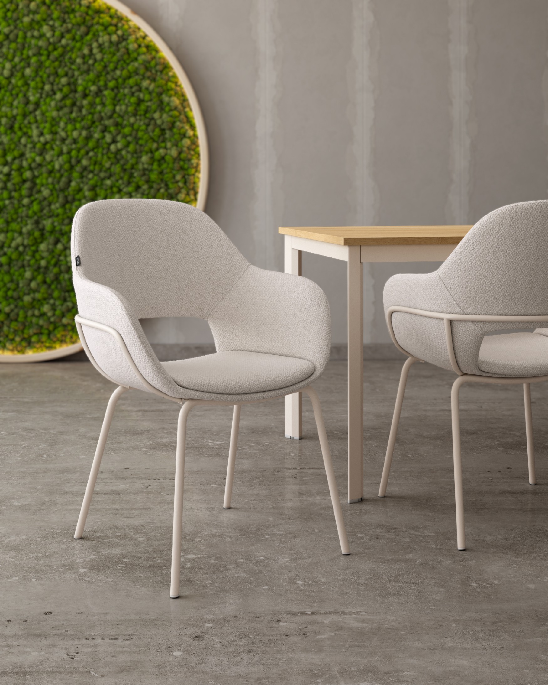Silla Brisbane con tapizado nacar y patas metálicas marfil