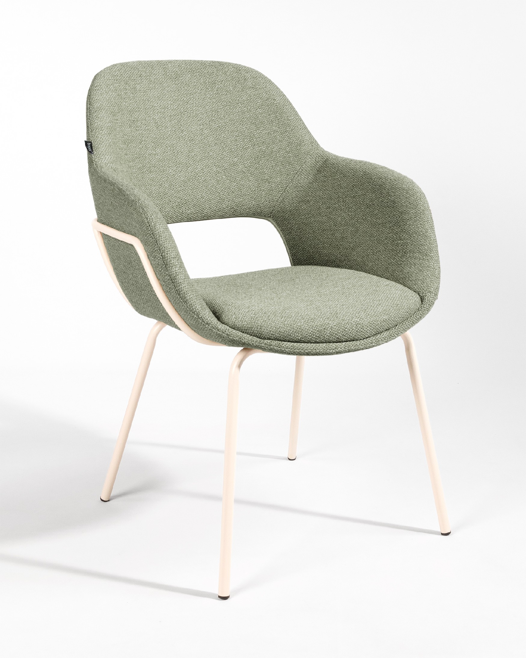 Silla Brisbane con tapizado verde y patas metálicas marfil