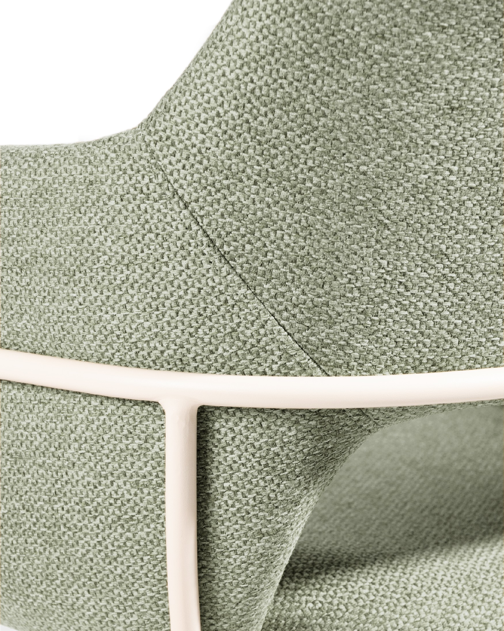 Silla Brisbane con tapizado verde y patas metálicas marfil